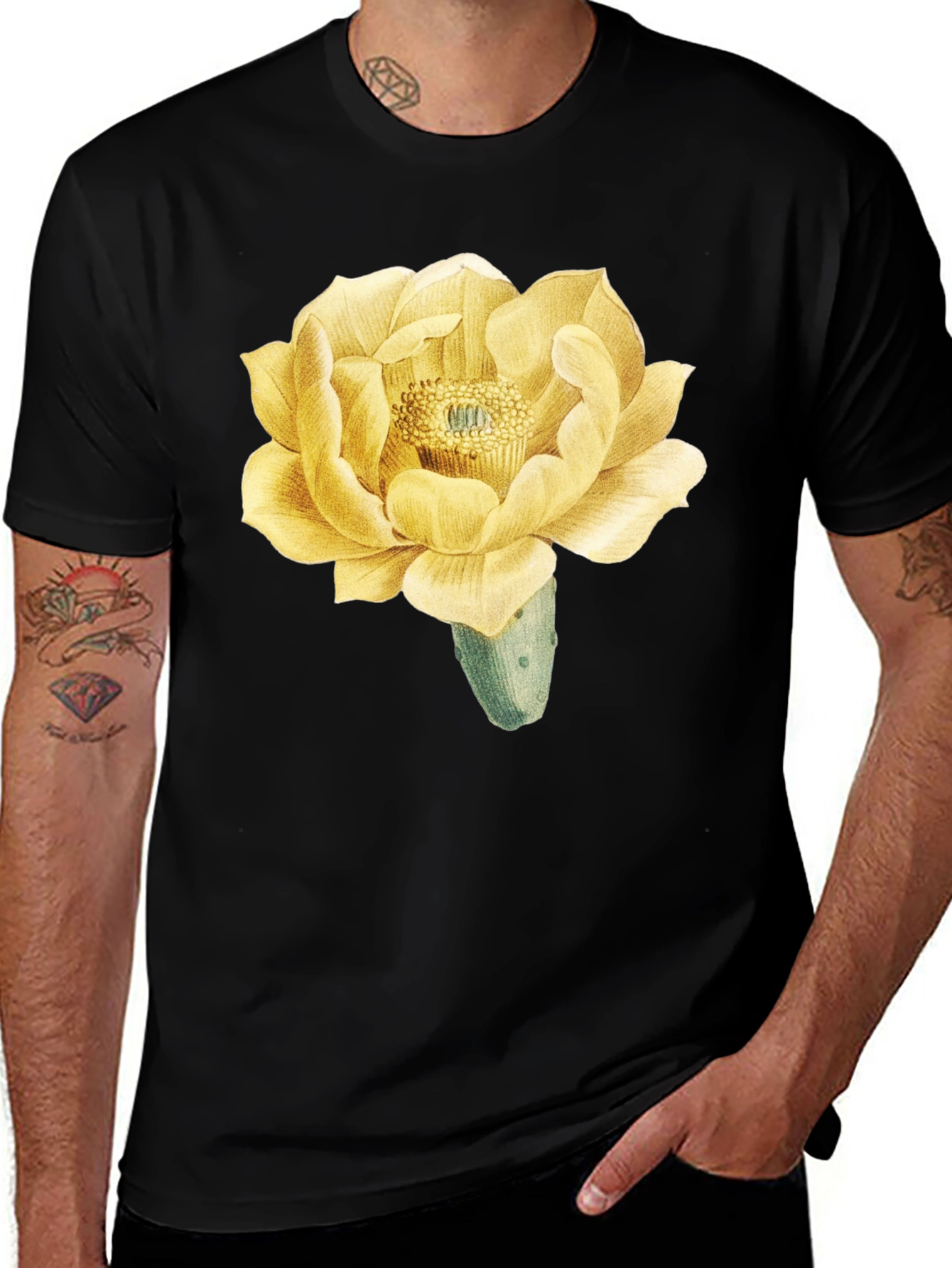 Variant 5 of Floral Print Tee - Vintage Yellow Flower