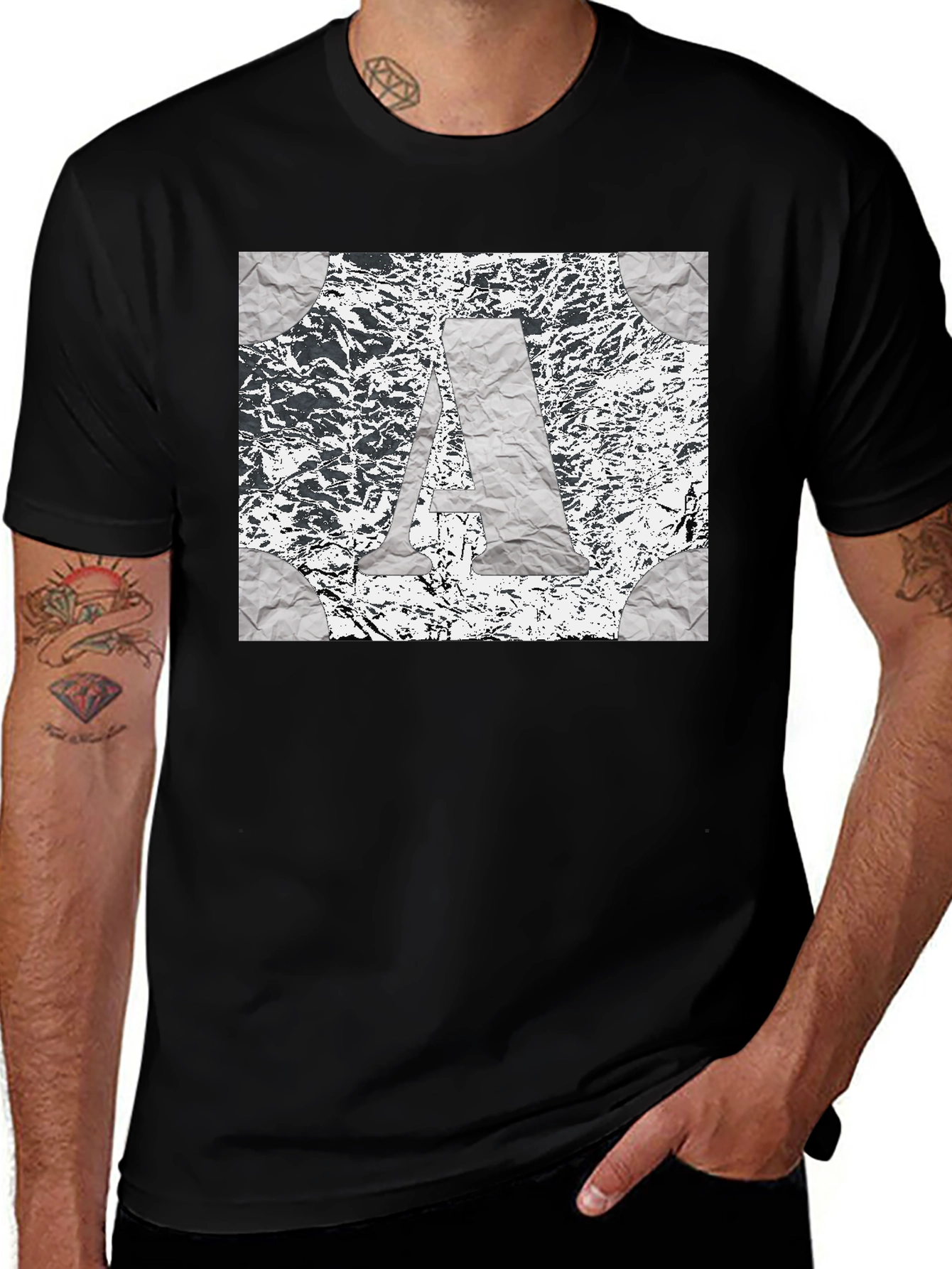 Abstract Letter A Graphic Tee - Soft Black T-Shirt