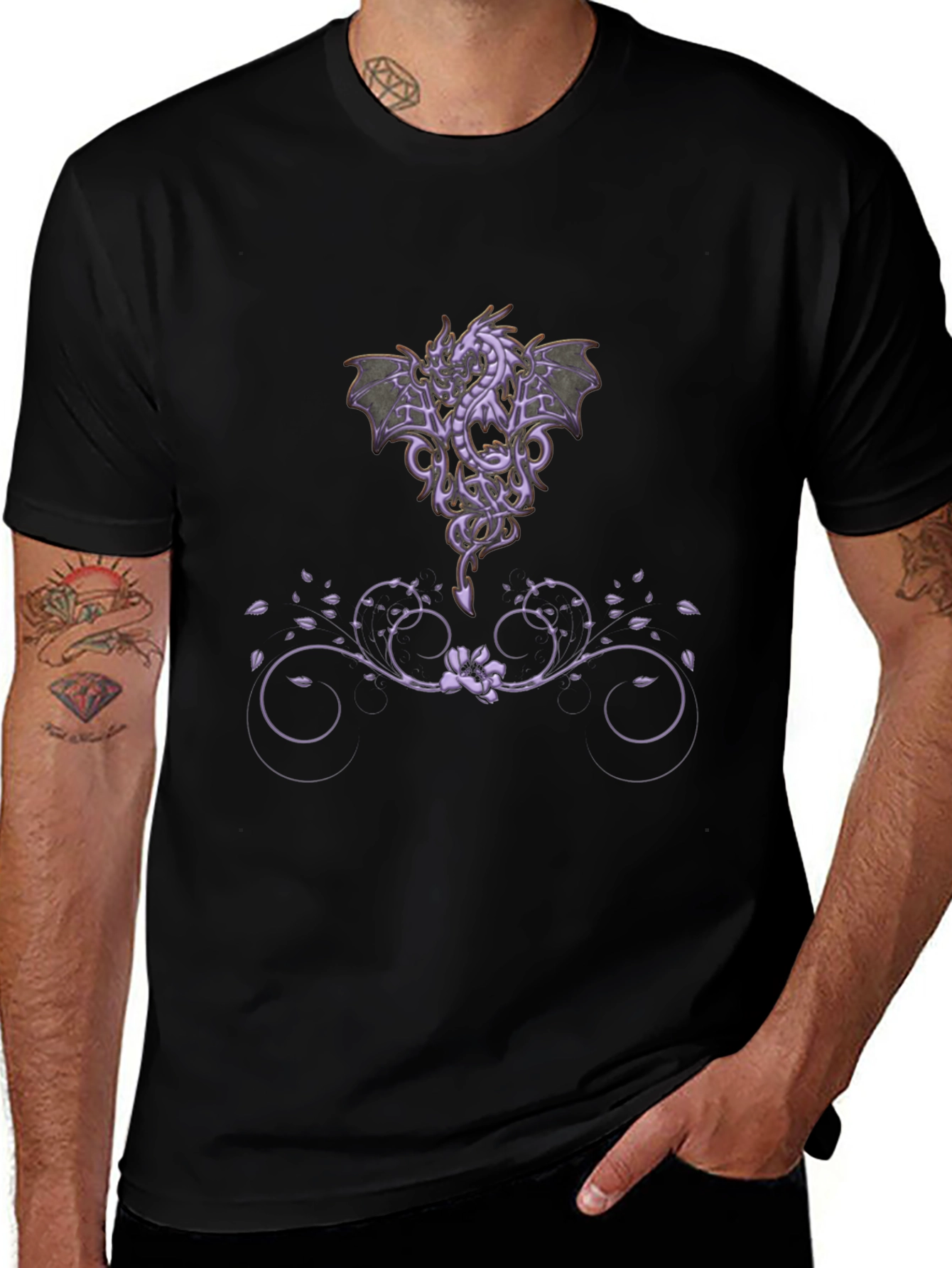 Variant 28 of Dragon & Floral T-Shirt - Black