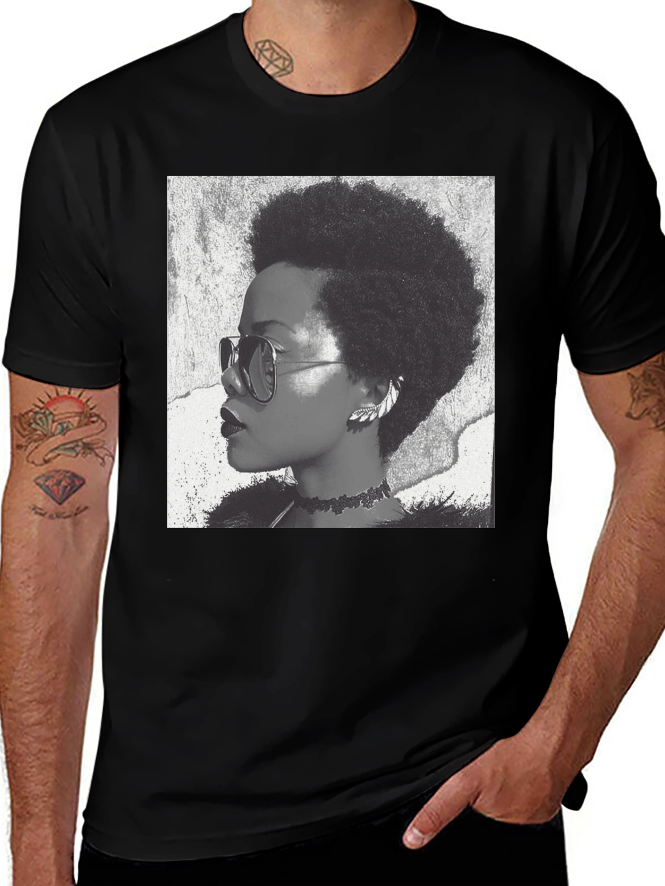 Variant 16 of Retro Black T-Shirt - Afro Graphic Tee