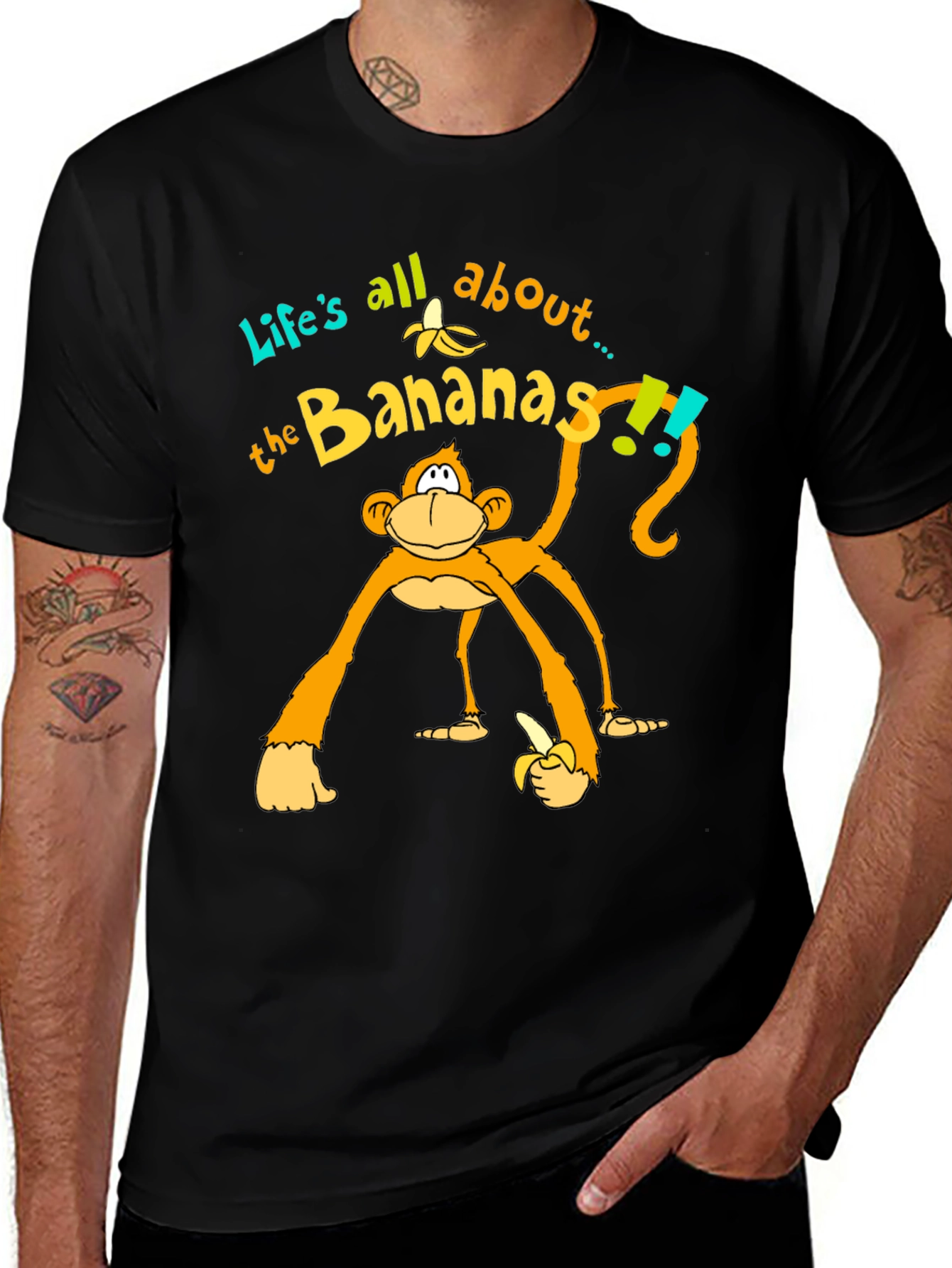 Variant 3 of Life's All About Bananas Graphic Tee - Fun Monkey Design