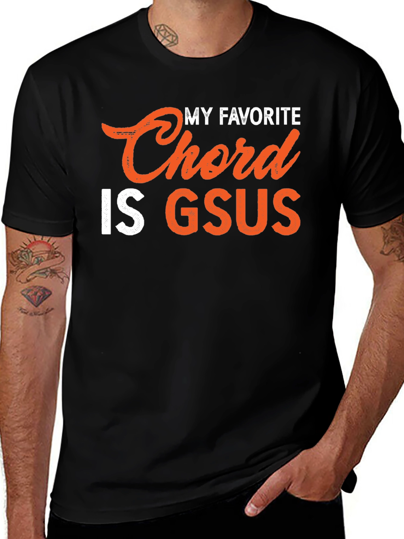 Variant 15 of My Favorite Chord is Gsus Black Tee Shirt