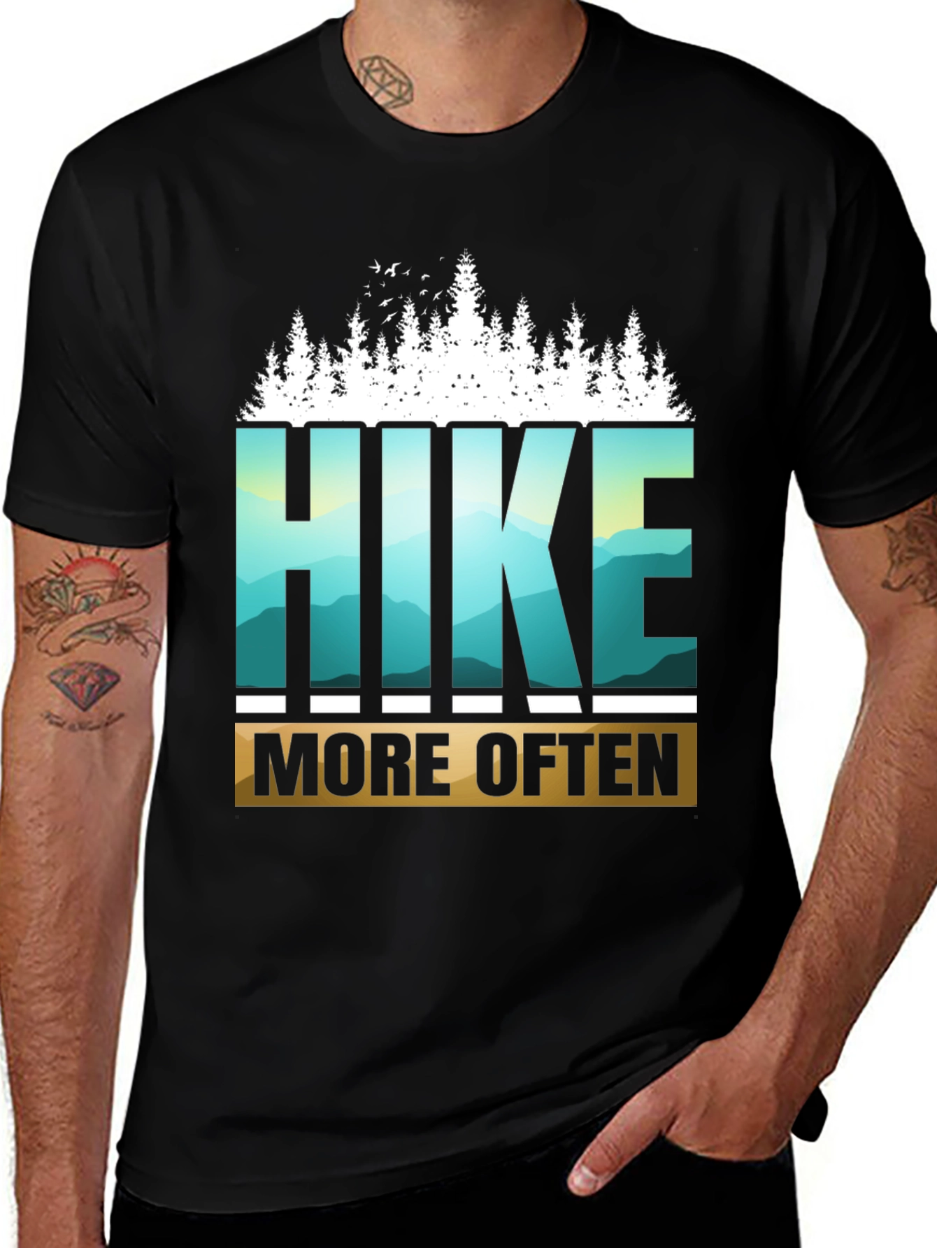 Variant 21 of Hike More Often Black Graphic Tee - Nature Adventure Shirt