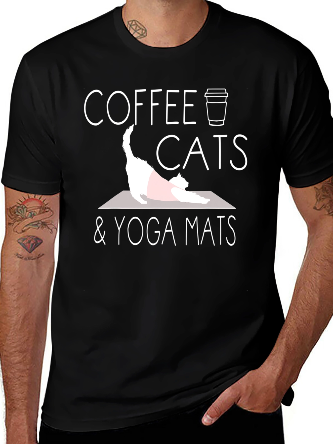 Variant 18 of Coffee Cats & Yoga Mats Black Graphic Tee