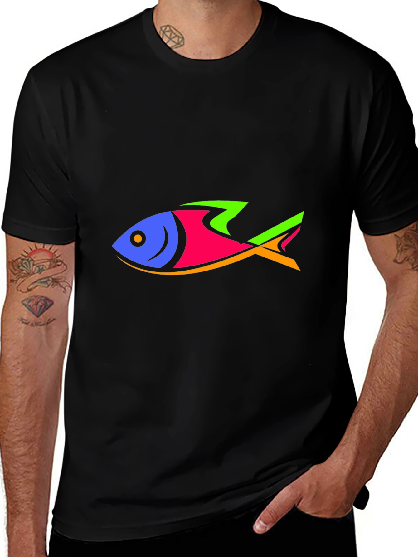 Variant 21 of Colorful Fish Graphic Black T-Shirt