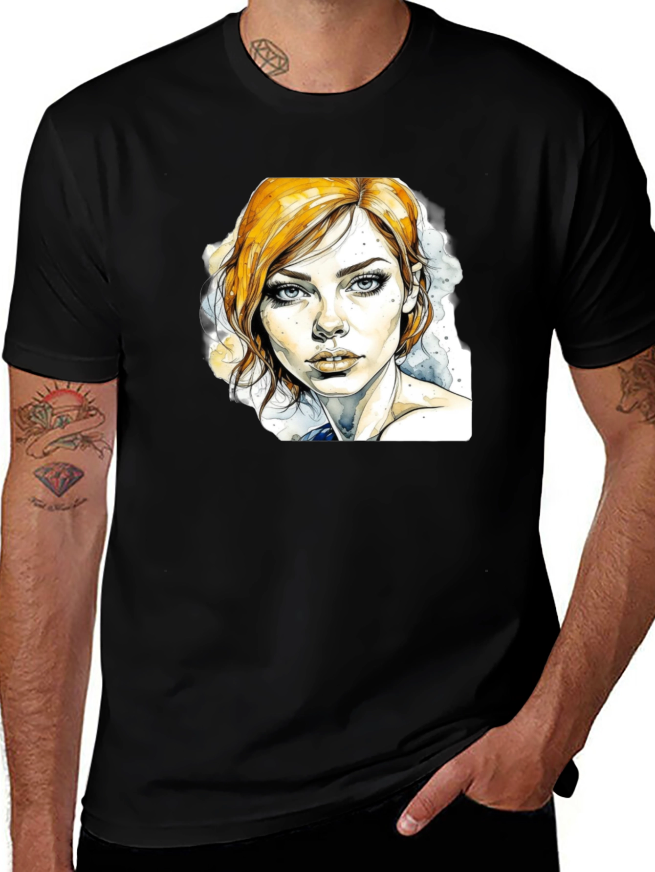 Variant 30 of Watercolor Woman Graphic Black T-Shirt