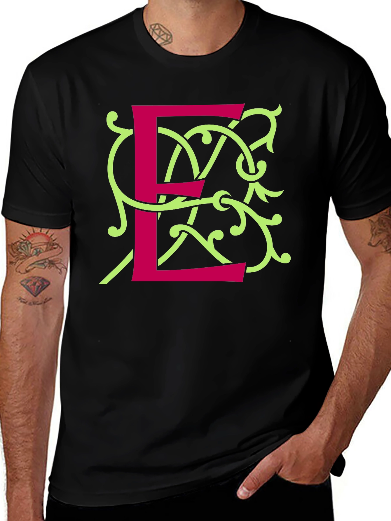 Variant 8 of Letter E Graphic Tee - Stylish Black T-Shirt