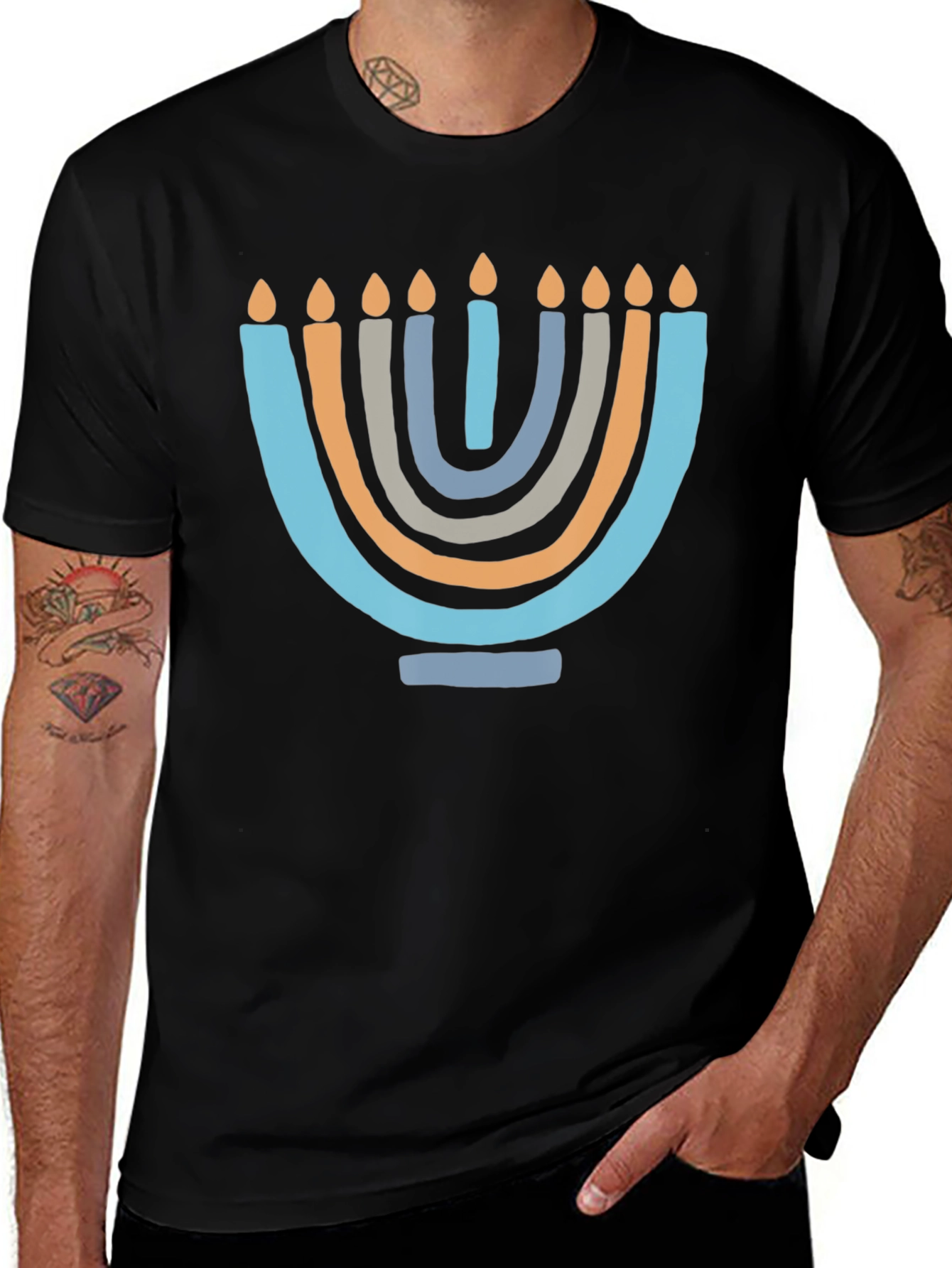 Black Men's Hanukkah Menorah Graphic Tee main image