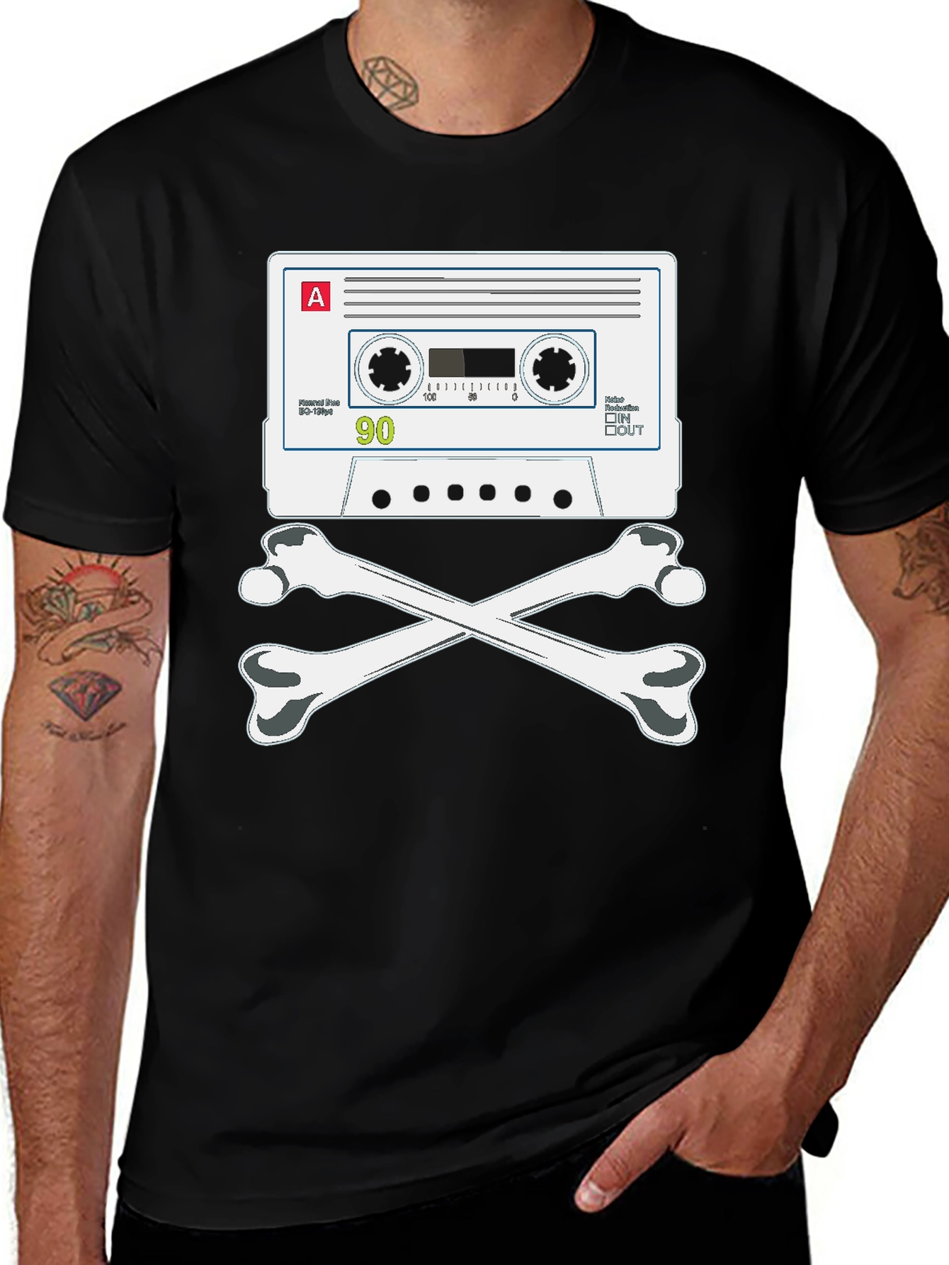 Variant 3 of Retro Cassette Tape & Bones Graphic Black T-Shirt