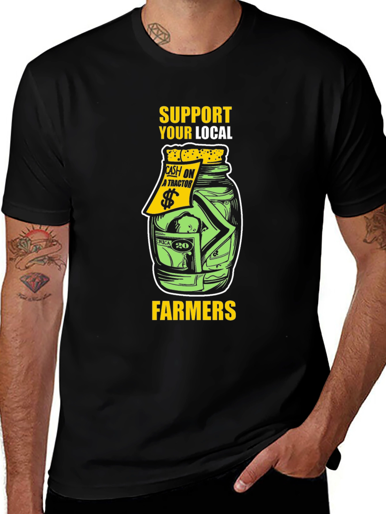 Variant 30 of Support Local Farmers T-Shirt - Black Graphic Tee