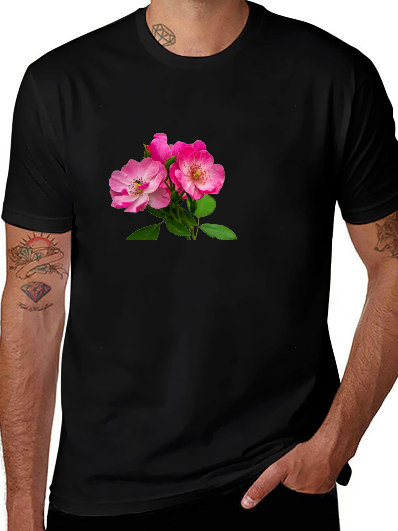 Variant 4 of Floral Pink Rose Graphic T-Shirt