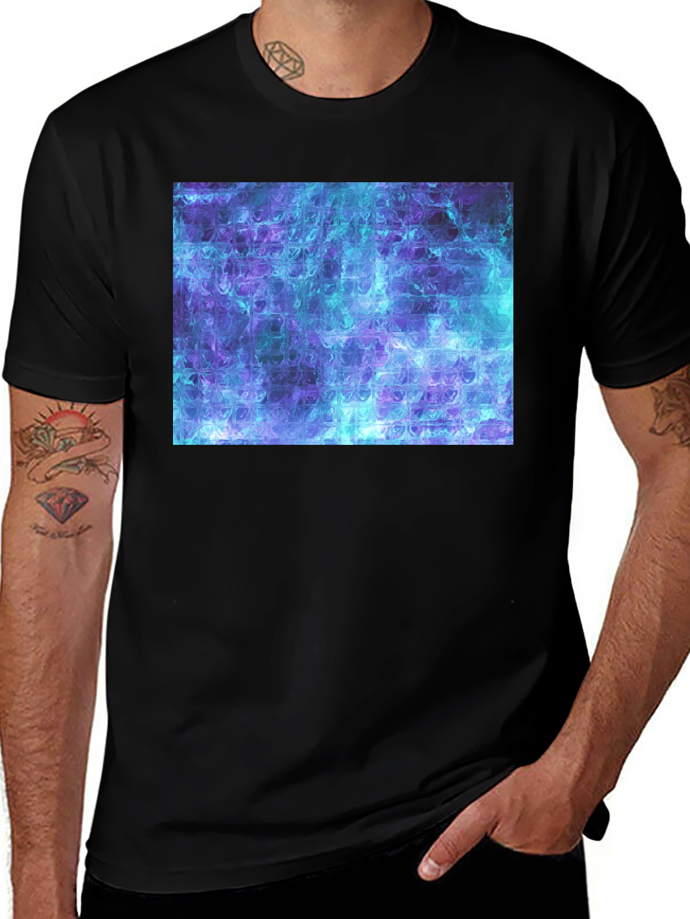 Variant 10 of Abstract Aqua Texture Print Black T-Shirt