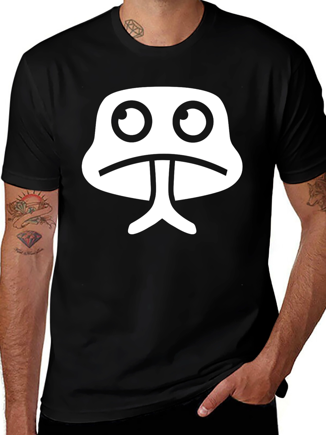 Variant 30 of Funny Sad Face Graphic T-Shirt - Trendy Black Tee