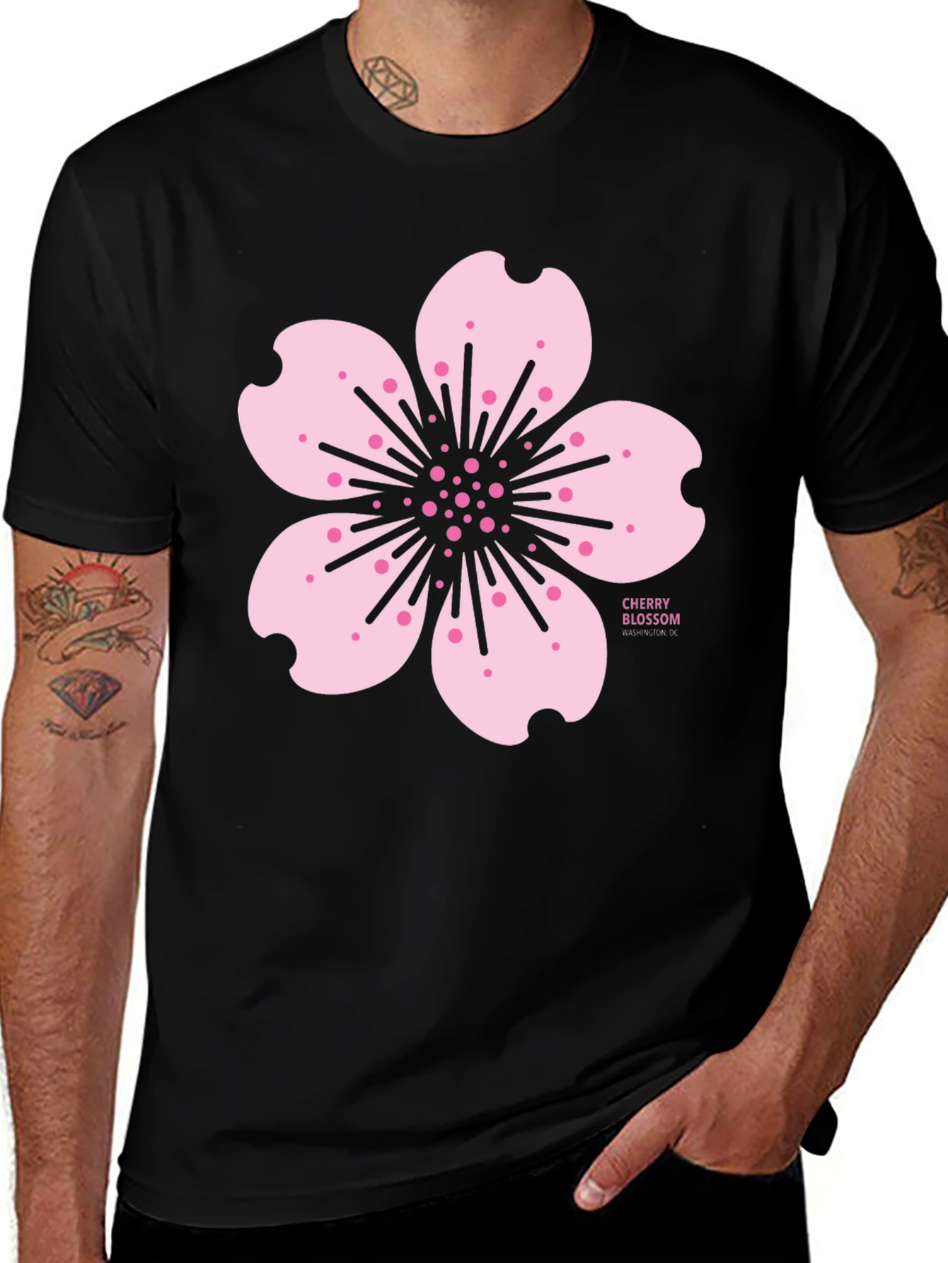 Variant 22 of Cherry Blossom Graphic Tee - Black Cotton T-Shirt