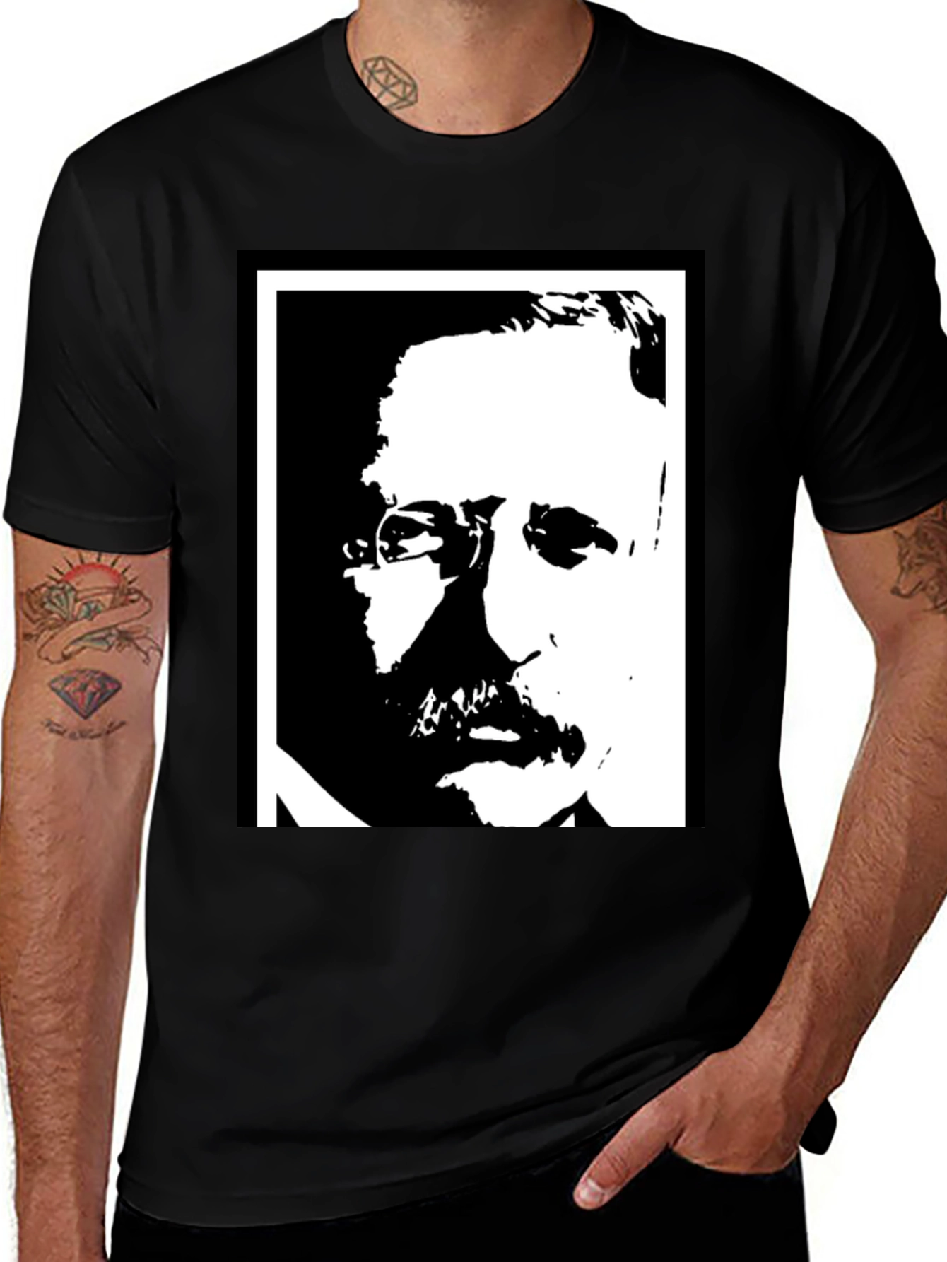 Variant 9 of Black T-Shirt with Portrait Graphic Print