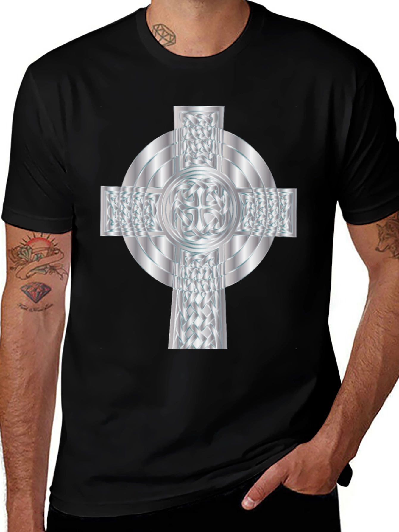 Celtic Cross Graphic Tee - Black Cotton Blend