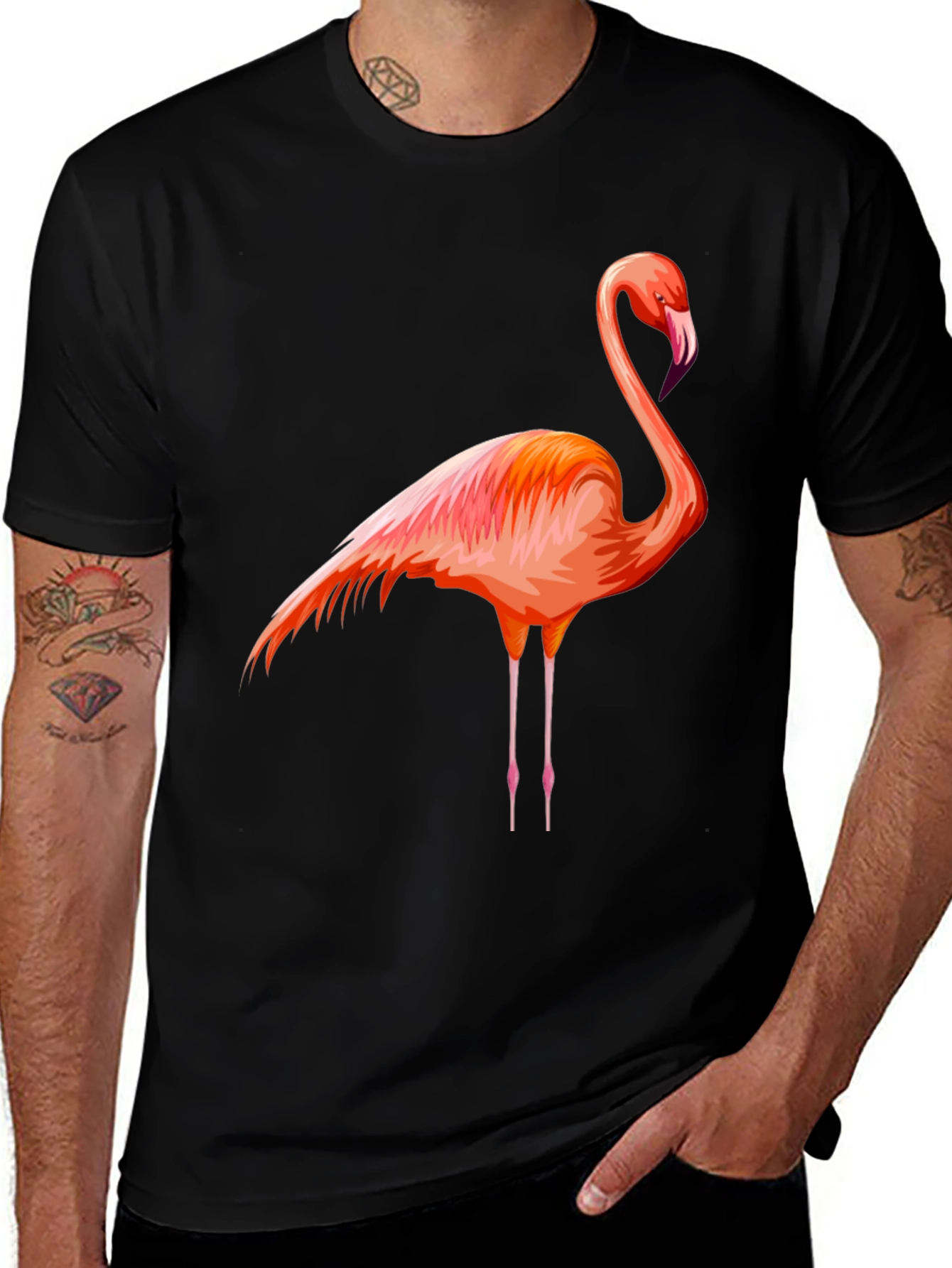 Variant 17 of Flamingo Graphic Tee - Black Cotton Comfort