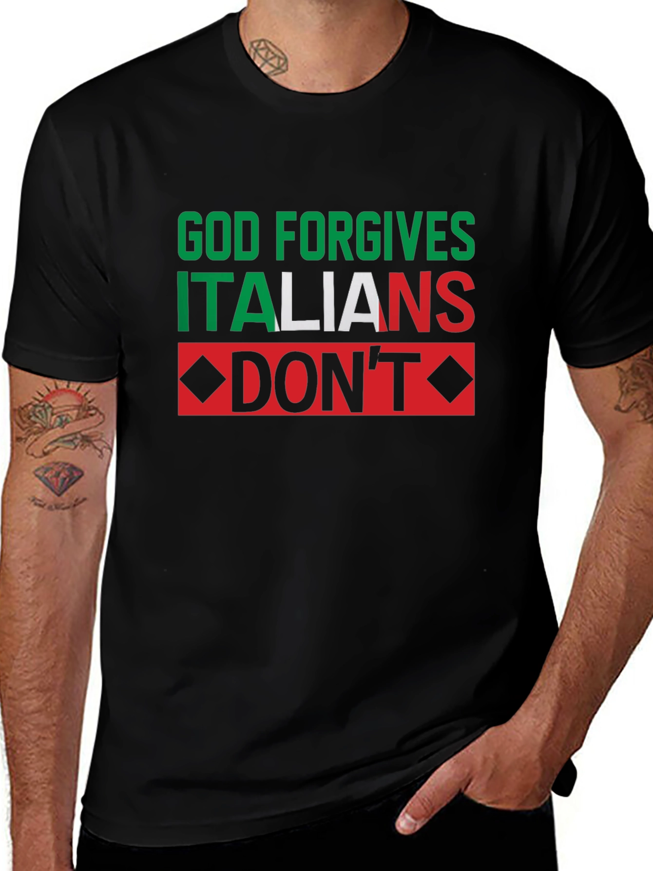 Variant 8 of God Forgives Italians Don't T-Shirt