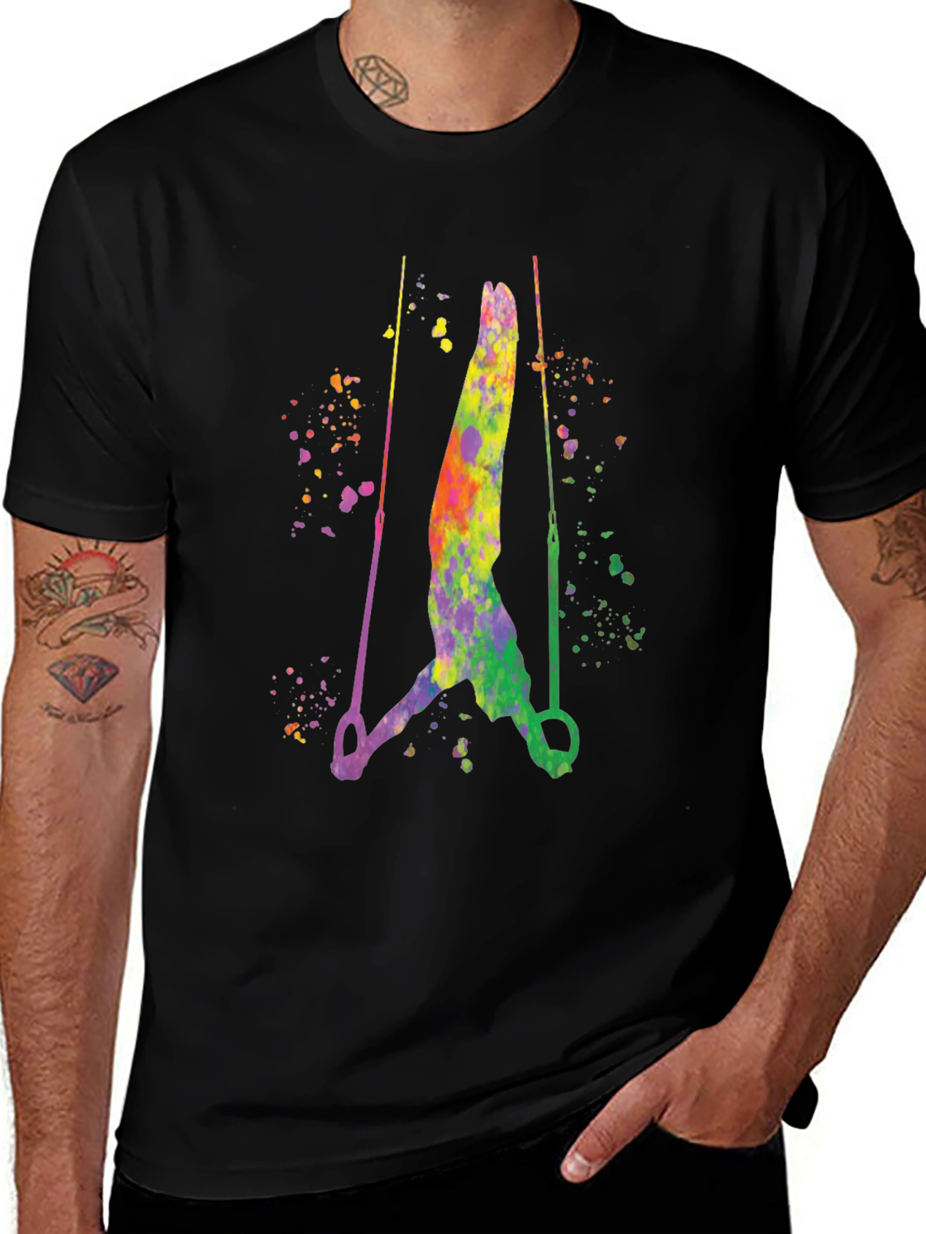 Black Gymnast Rings Watercolor Graphic Black T-Shirt main image
