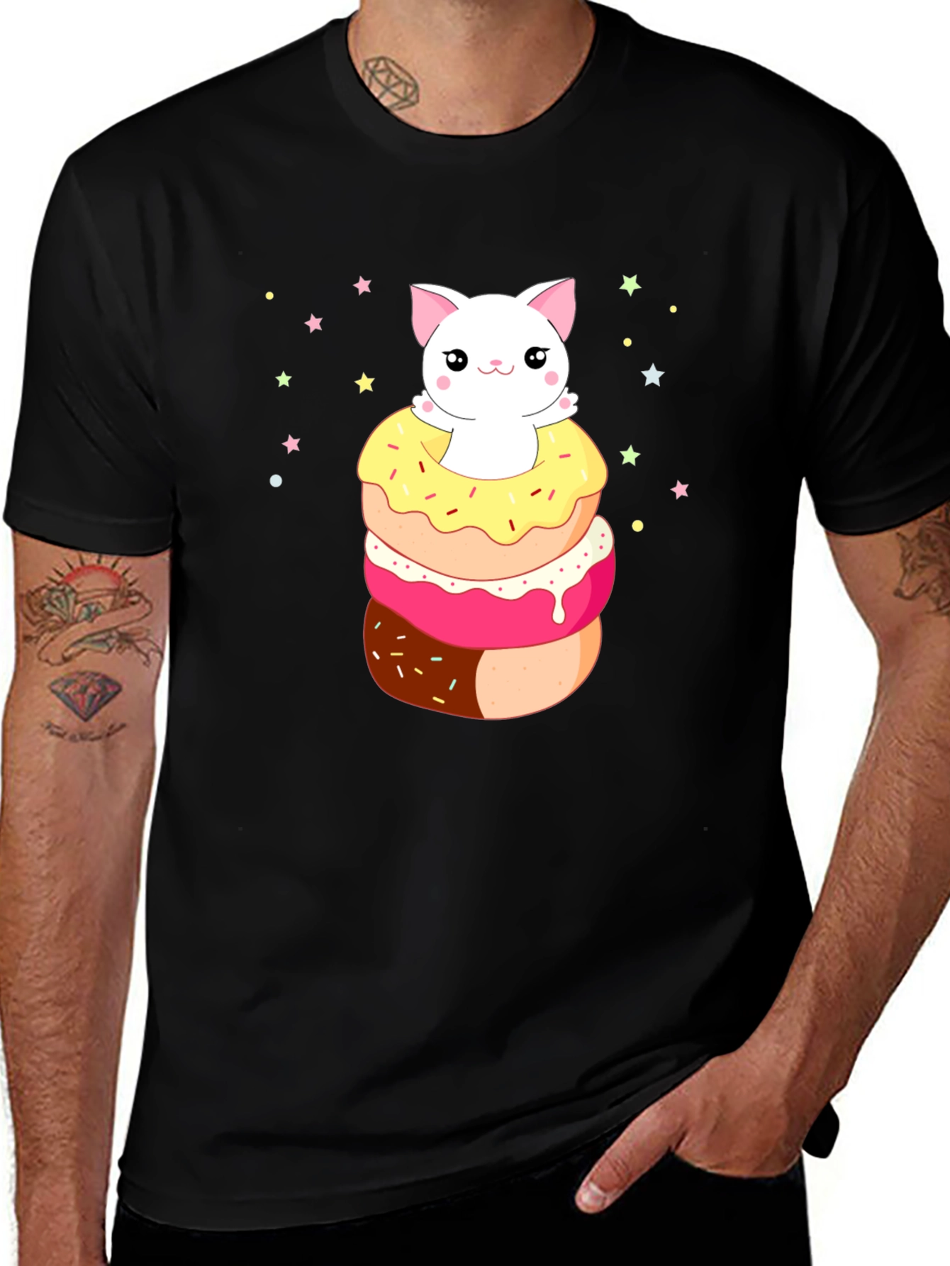 Variant 8 of Kawaii Cat Donut Stack Graphic Tee