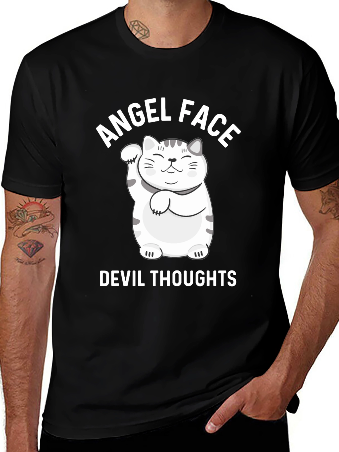 Variant 22 of Angel Face Devil Thoughts Cat Graphic T-Shirt