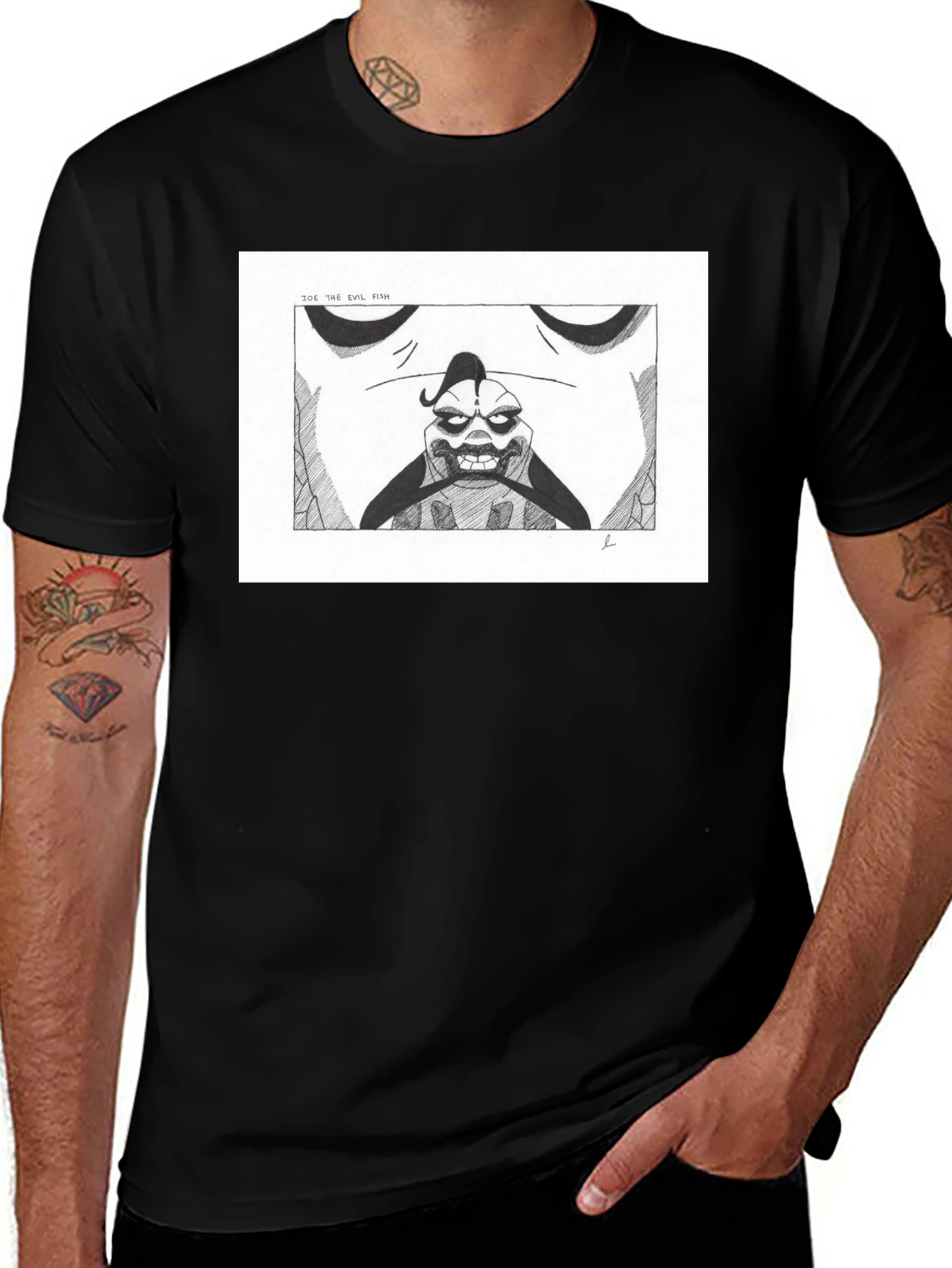 Variant 17 of Joe The Evil Fish Black T-Shirt