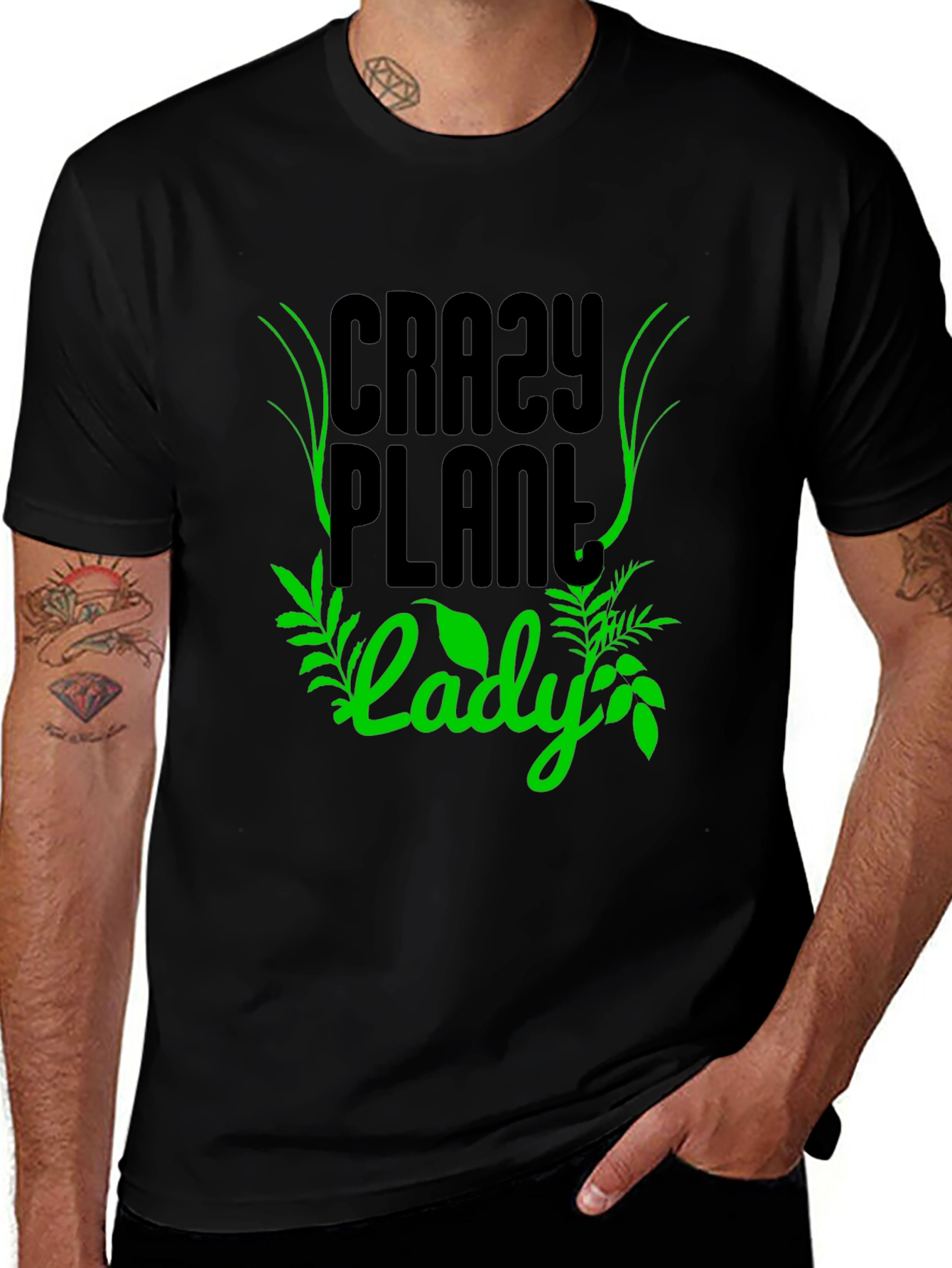 Variant 17 of Crazy Plant Lady Graphic T-Shirt - Black Cotton Tee