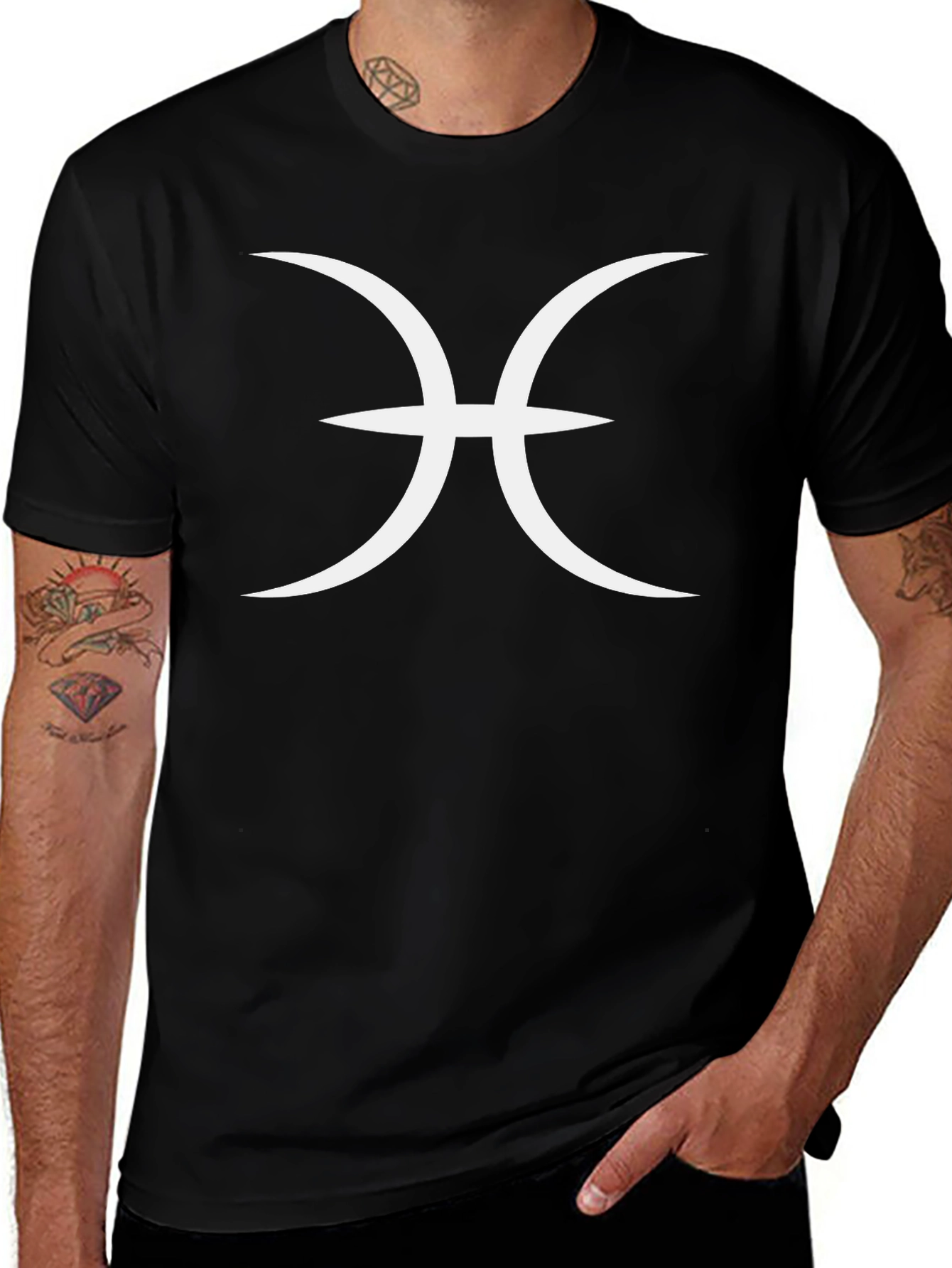 Variant 3 of Pisces Zodiac Sign Graphic Tee - Black Cotton T-Shirt