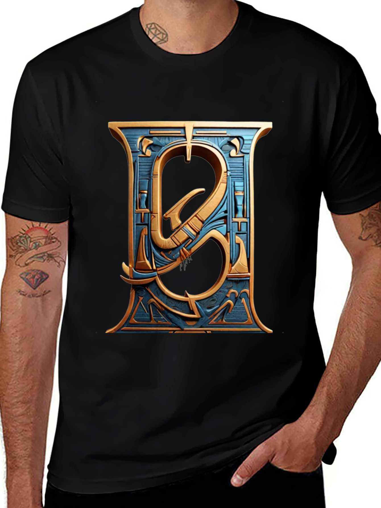 Variant 2 of Ornate Initial 'S' Graphic Tee - Stylish Black T-Shirt