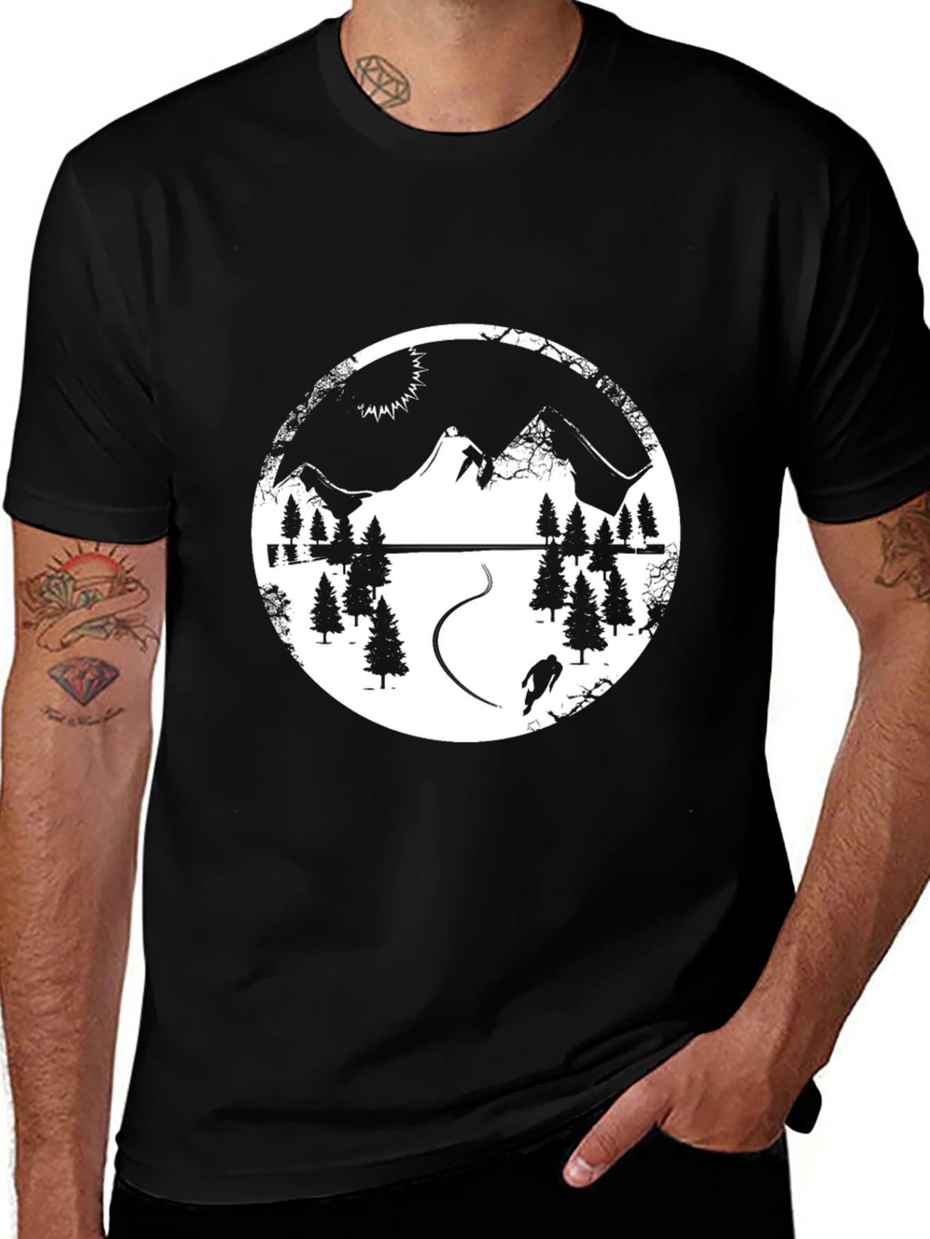 Variant 15 of Mountains Bigfoot T-Shirt - Black Graphic Tee