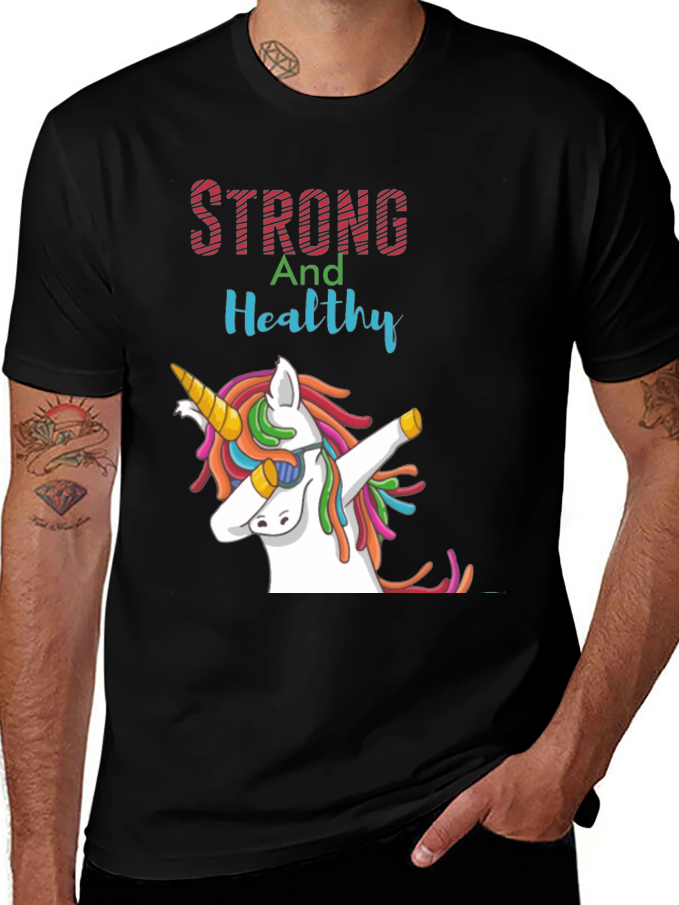 Variant 19 of Strong and Healthy Unicorn Graphic Tee