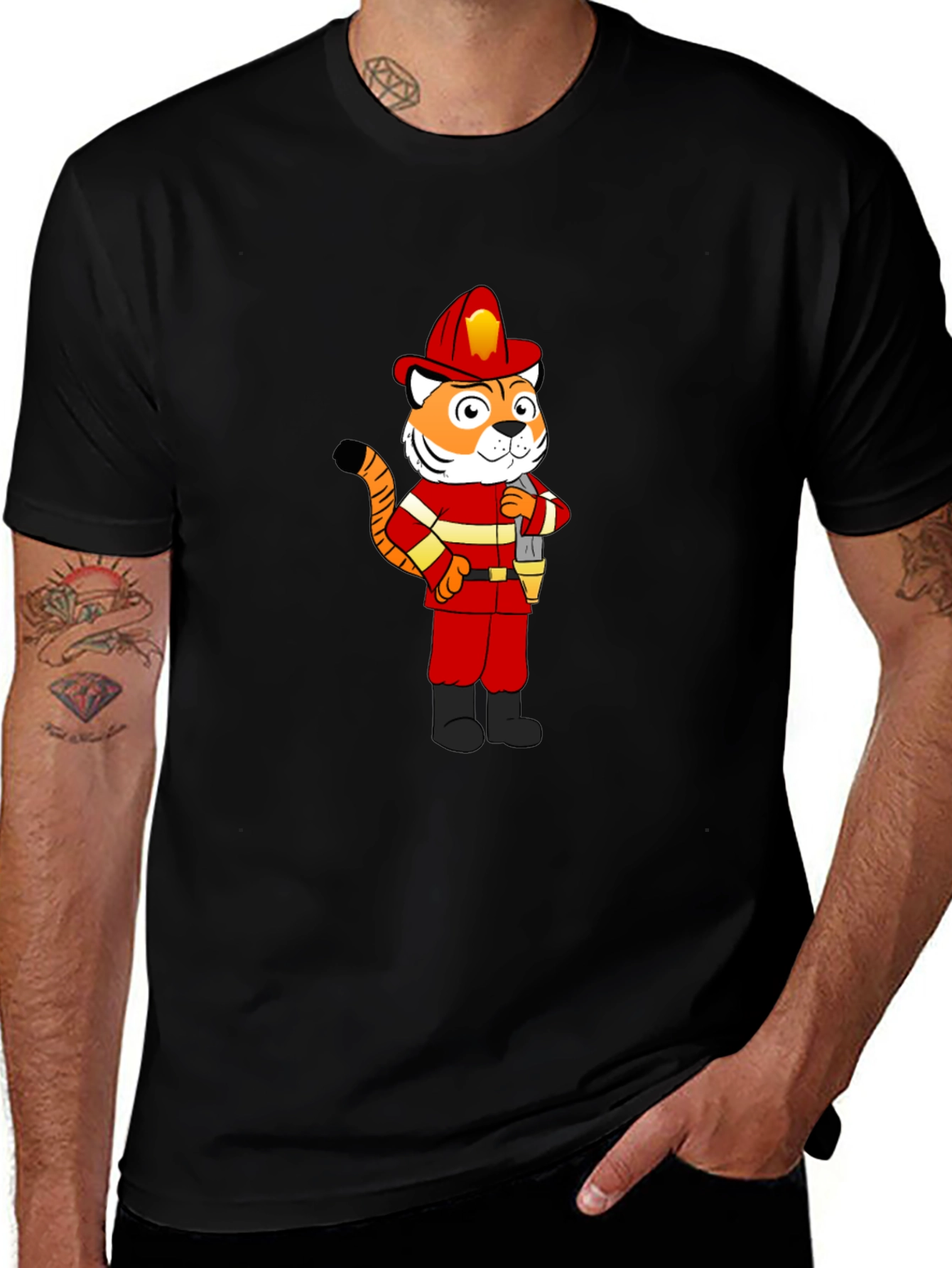 Variant 27 of Tiger Firefighter T-Shirt - Black Crew Neck Tee