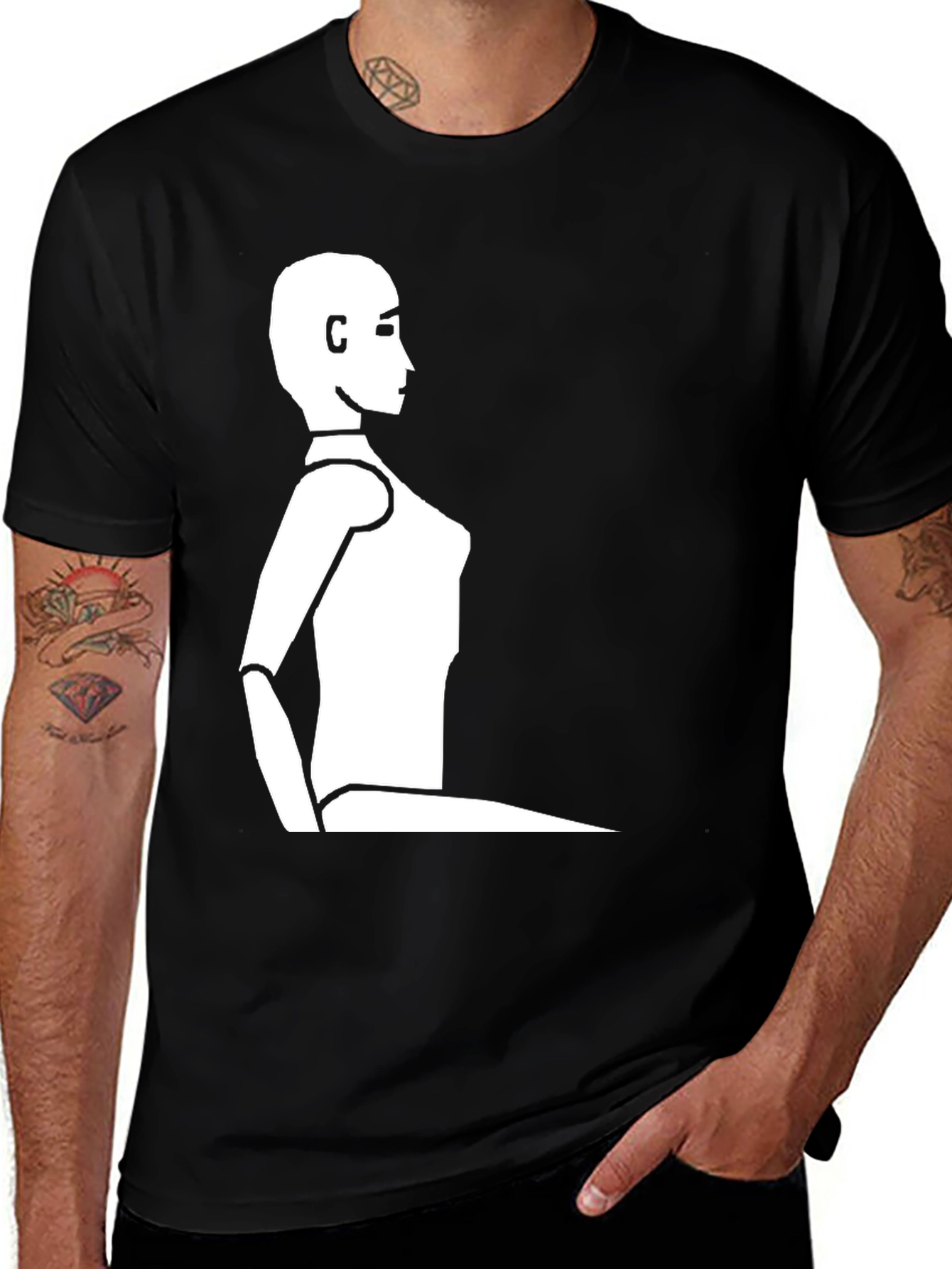 Variant 27 of Minimalist Robot Silhouette Black T-Shirt