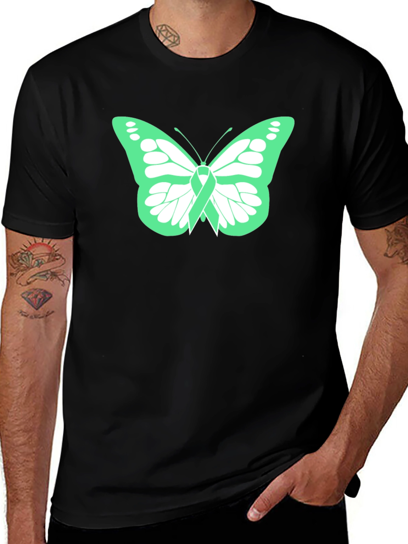 Variant 20 of Green Ribbon Butterfly Graphic Tee - Awareness Shirt