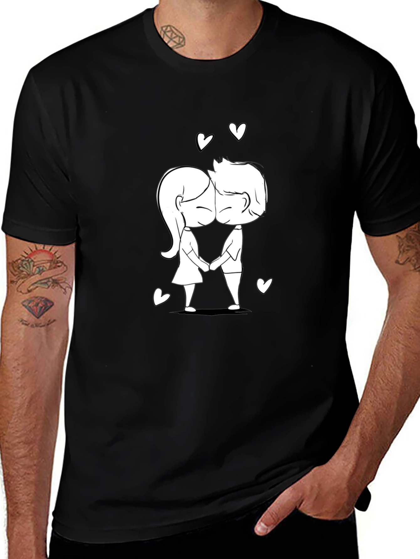 Variant 19 of Cute Cartoon Couple Black T-Shirt