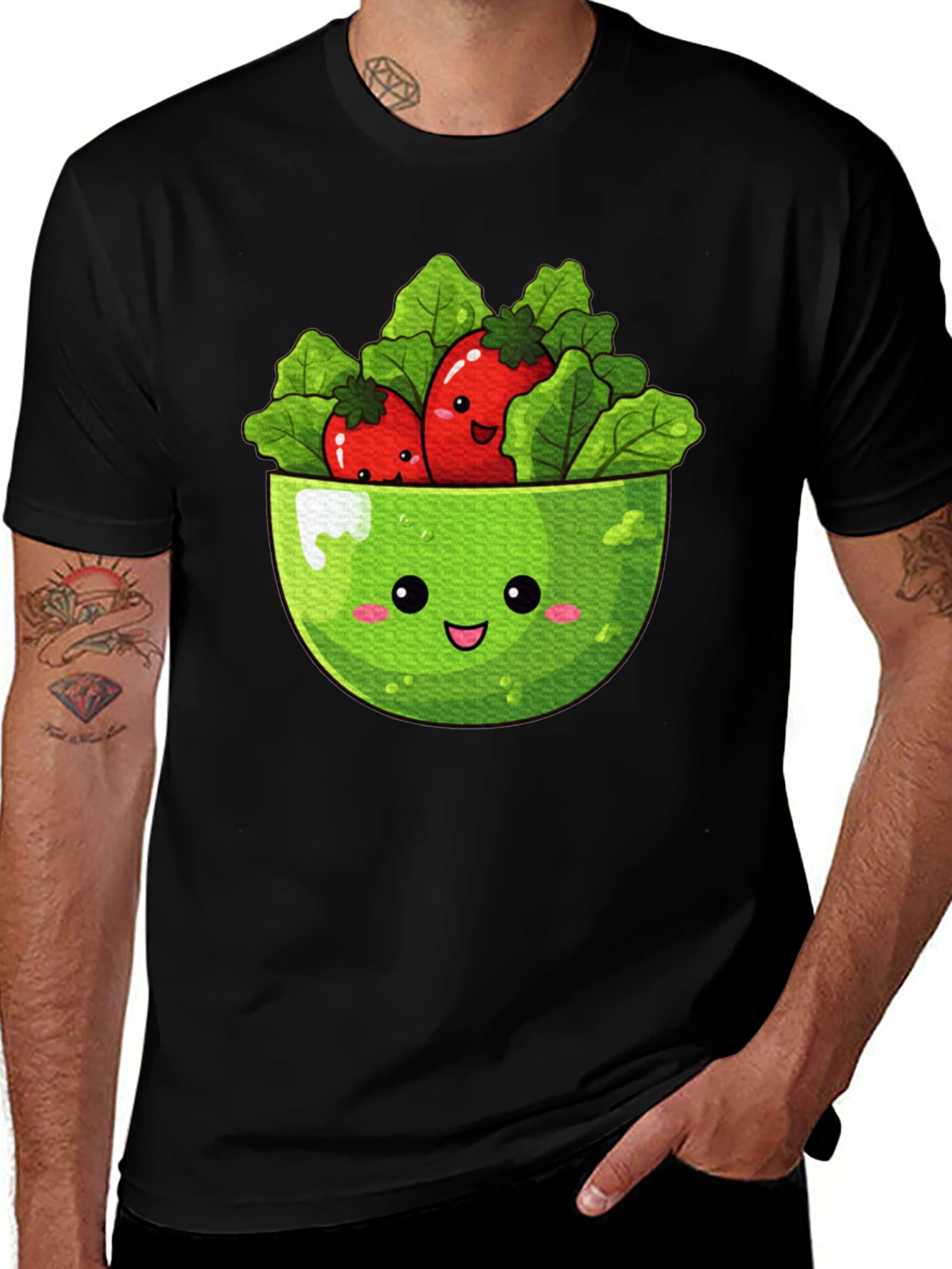 Variant 29 of Cute Salad Bowl Graphic Black T-Shirt