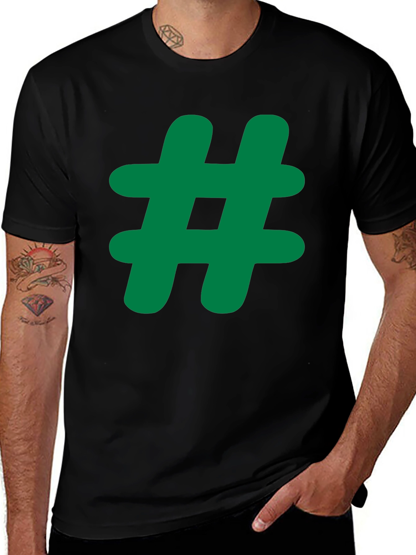Variant 27 of Green Hashtag Black T-Shirt