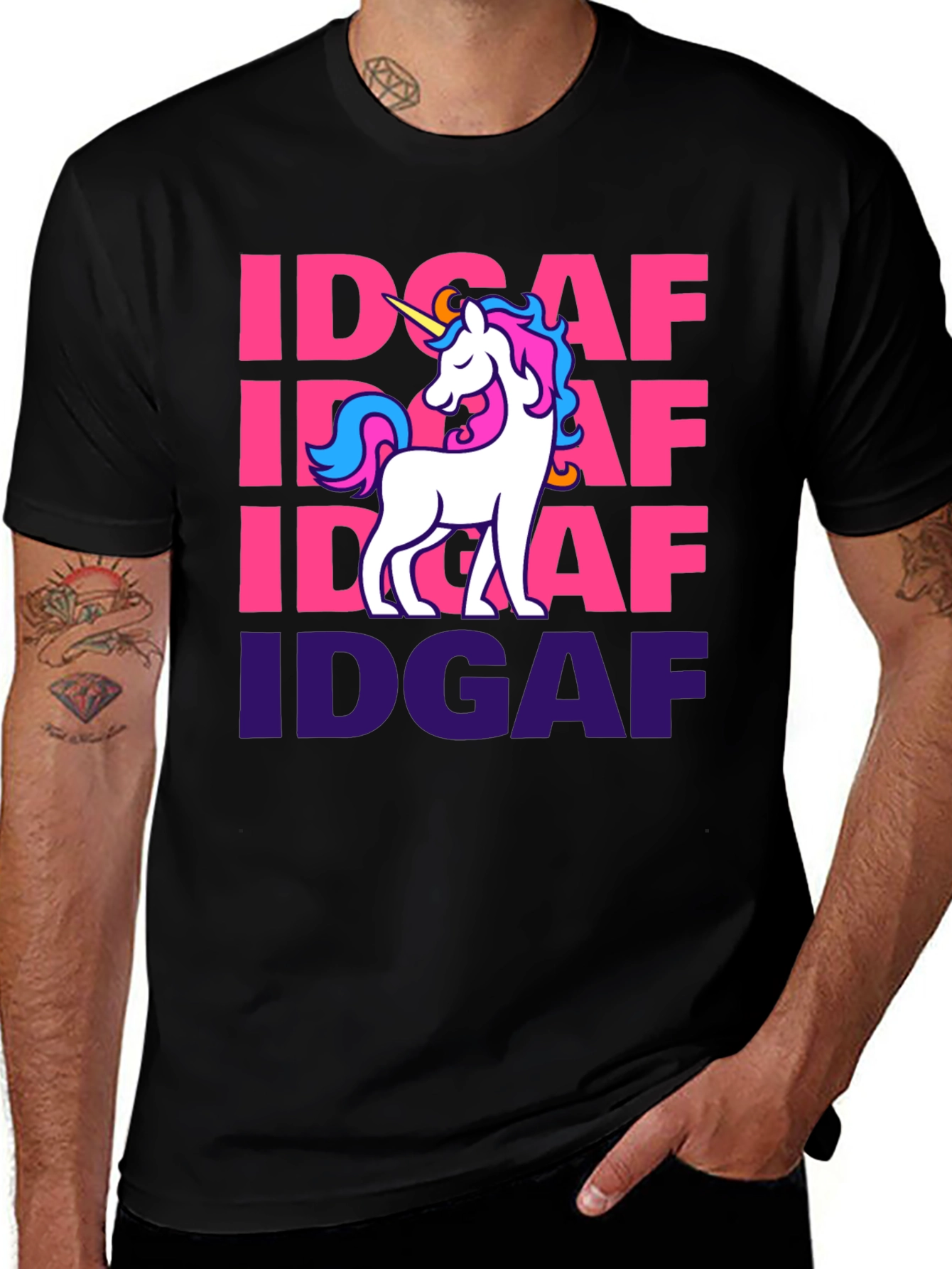 Black IDGAF Unicorn Graphic T-Shirt - Black Cotton Tee main image