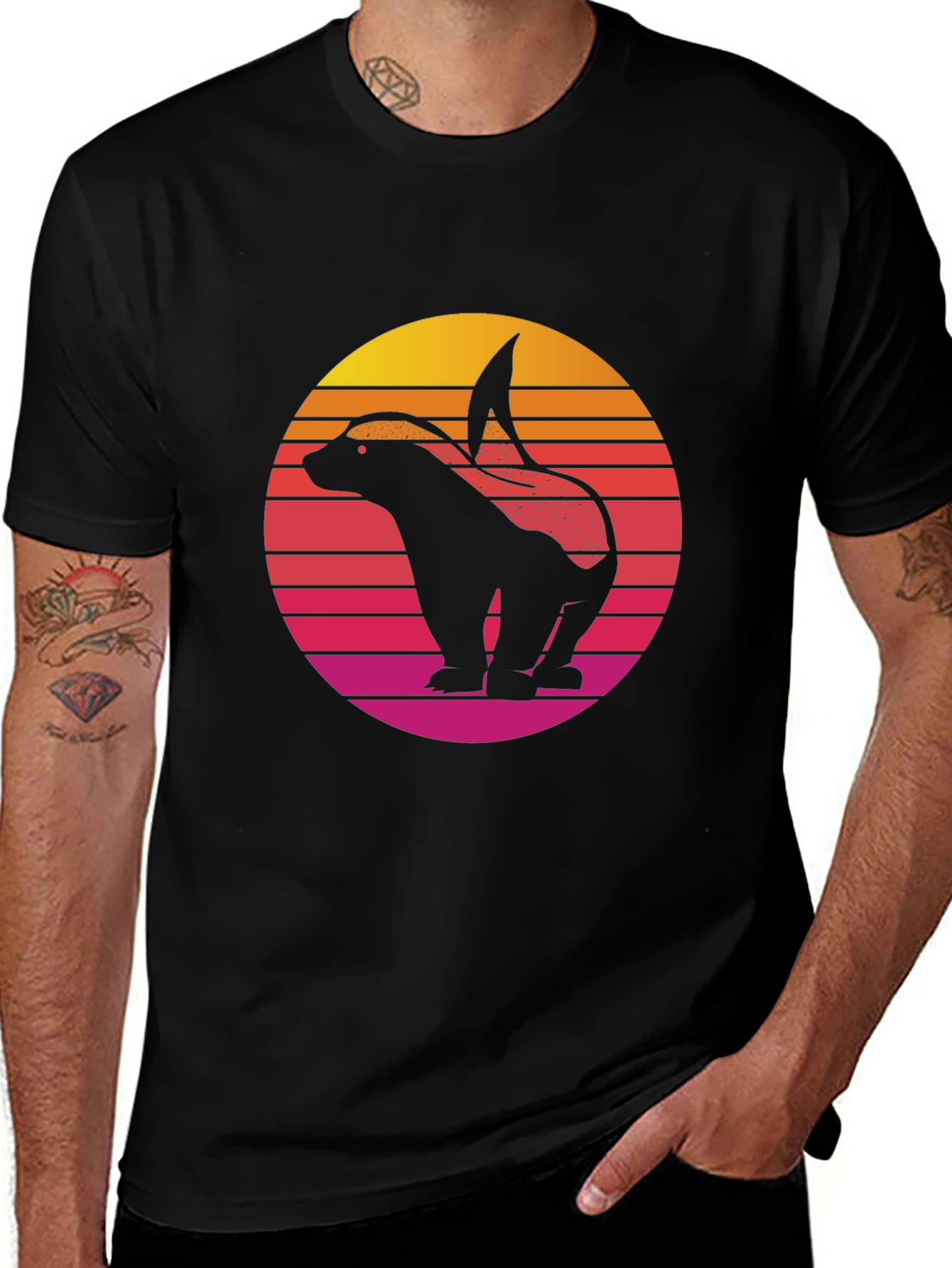 Variant 6 of Retro Badger Sunset Graphic Tee