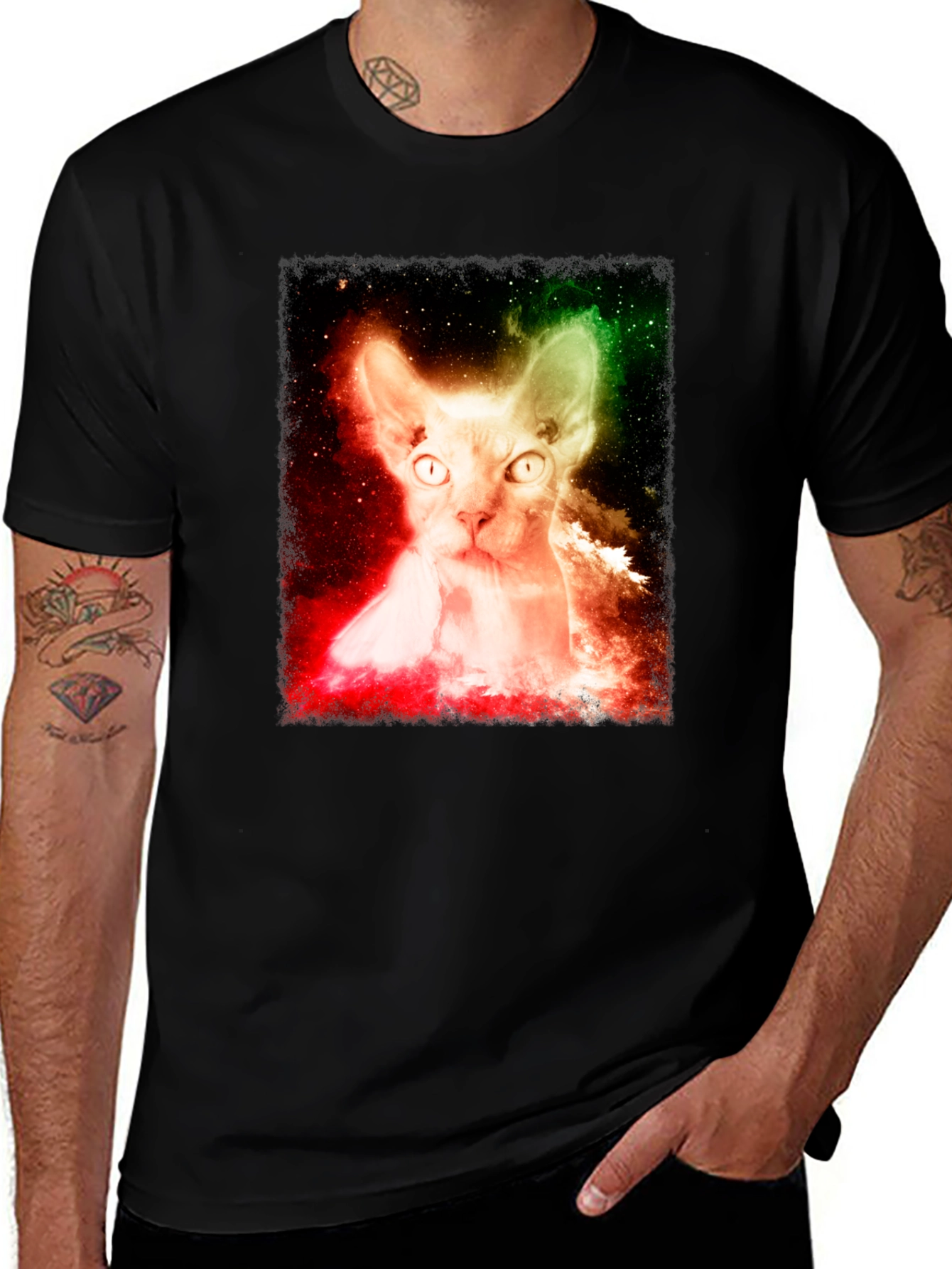 Variant 23 of Cosmic Cat Graphic Tee - Space Galaxy Sphynx T-Shirt