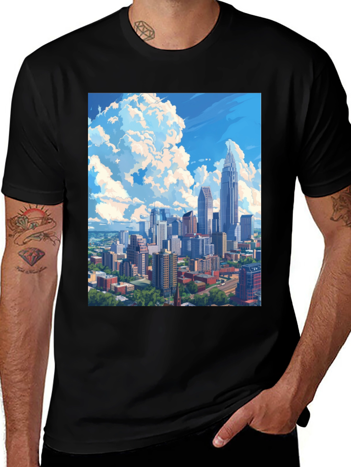Variant 2 of Cityscape Graphic Tee - Black Cotton Blend