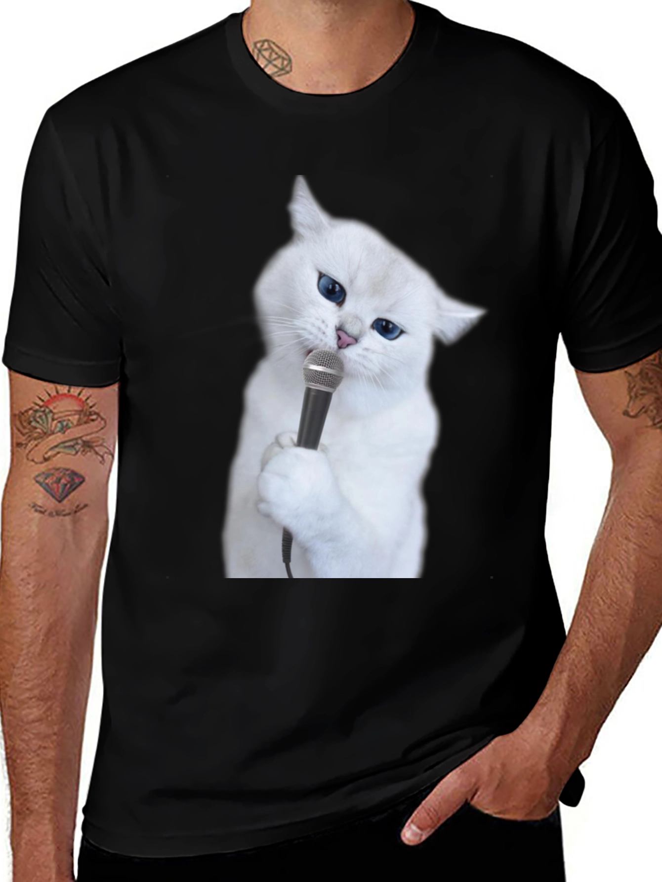 Variant 22 of Singing Cat T-Shirt - Unisex Black Tee