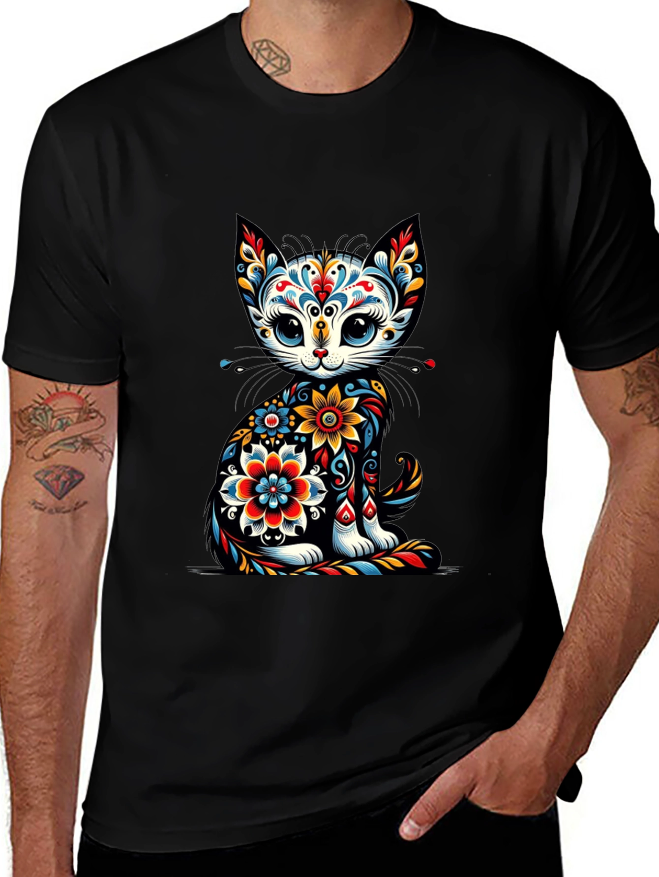 Variant 15 of Floral Cat Graphic T-Shirt - Unique Style