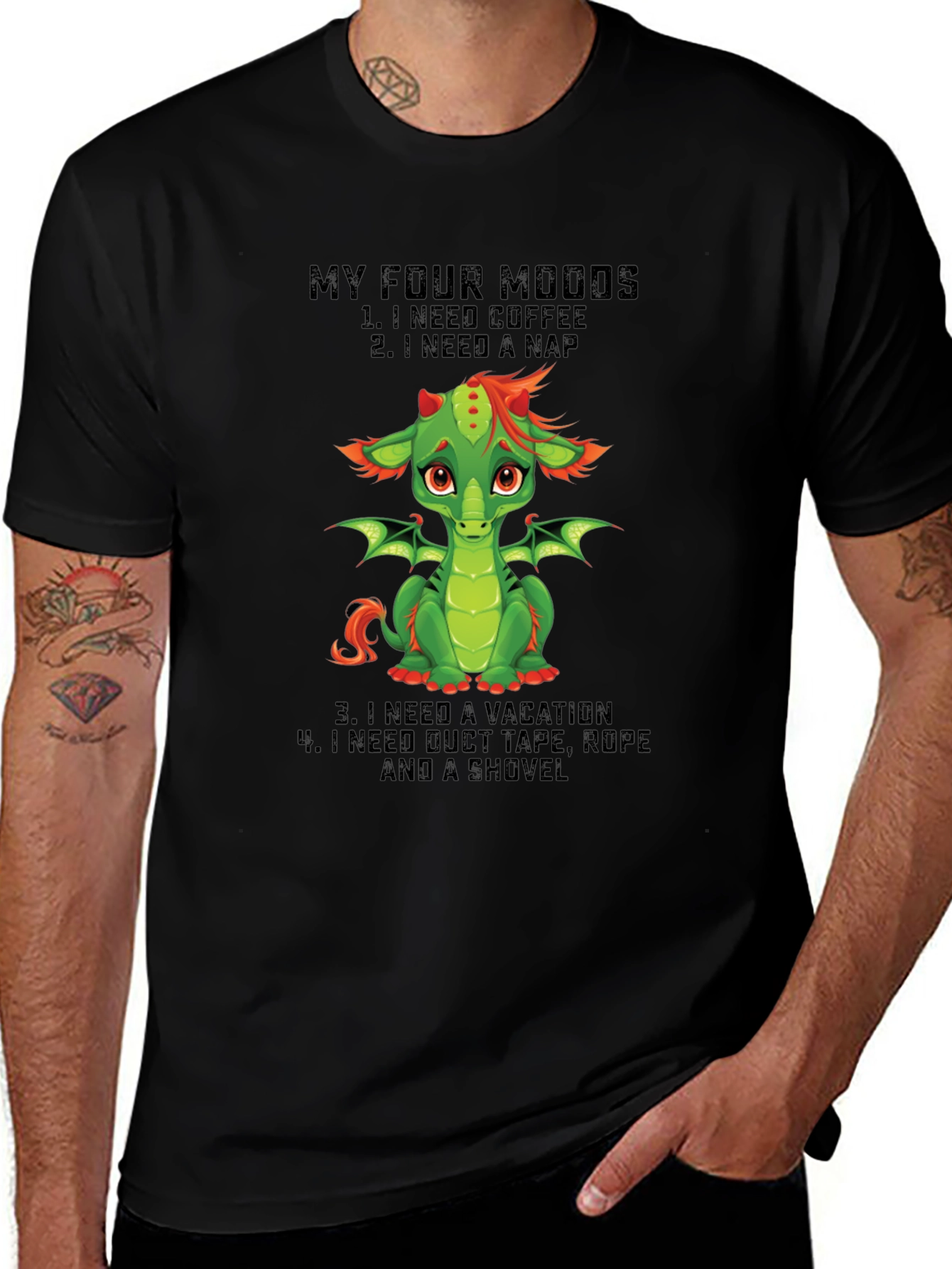 Variant 14 of My Four Moods Dragon Graphic Tee - Funny Sarcastic Humor Shirt