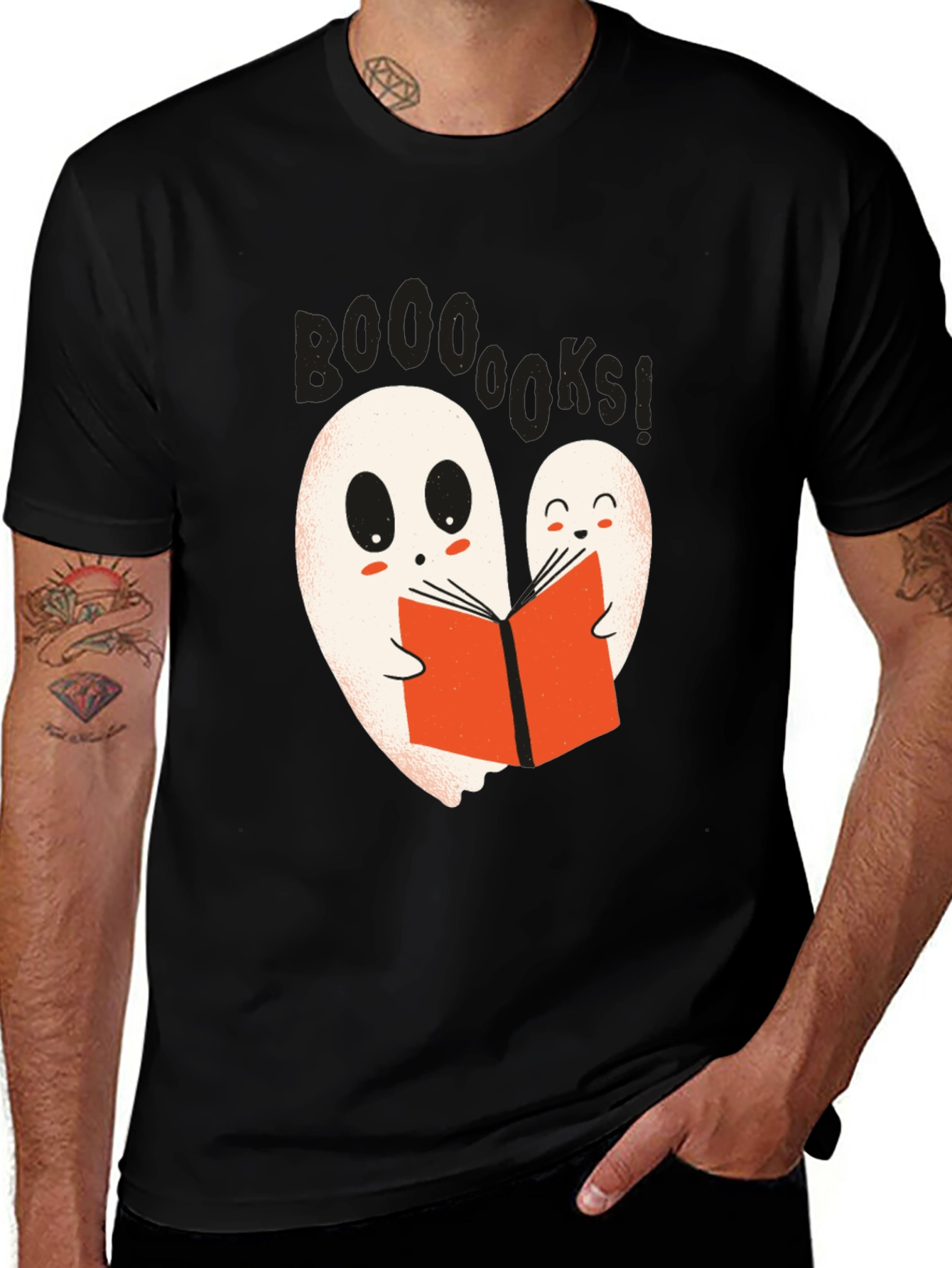 Booooks! Ghost Reading Book Graphic T-Shirt