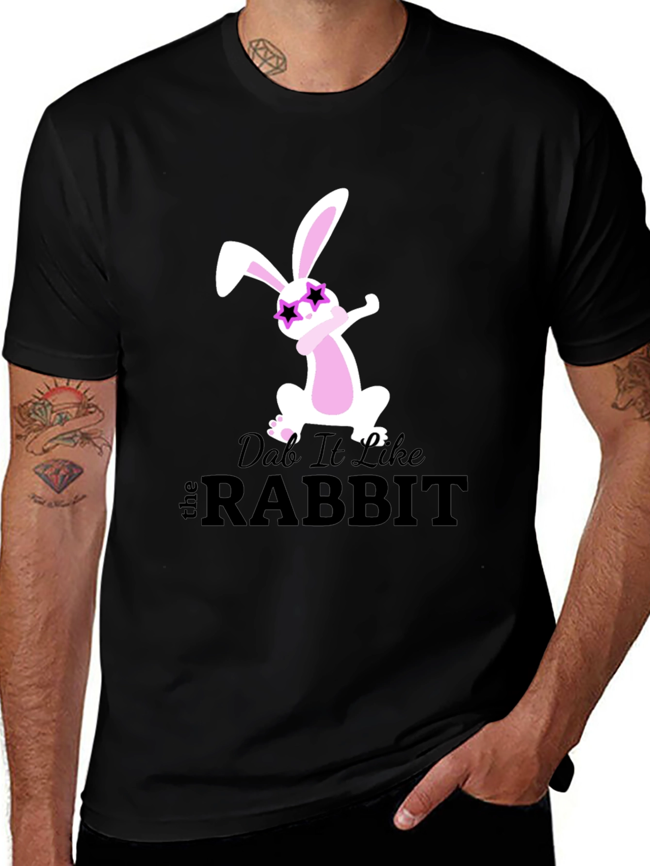 Variant 10 of Dabbing Rabbit Graphic Tee - Trendy Black T-Shirt