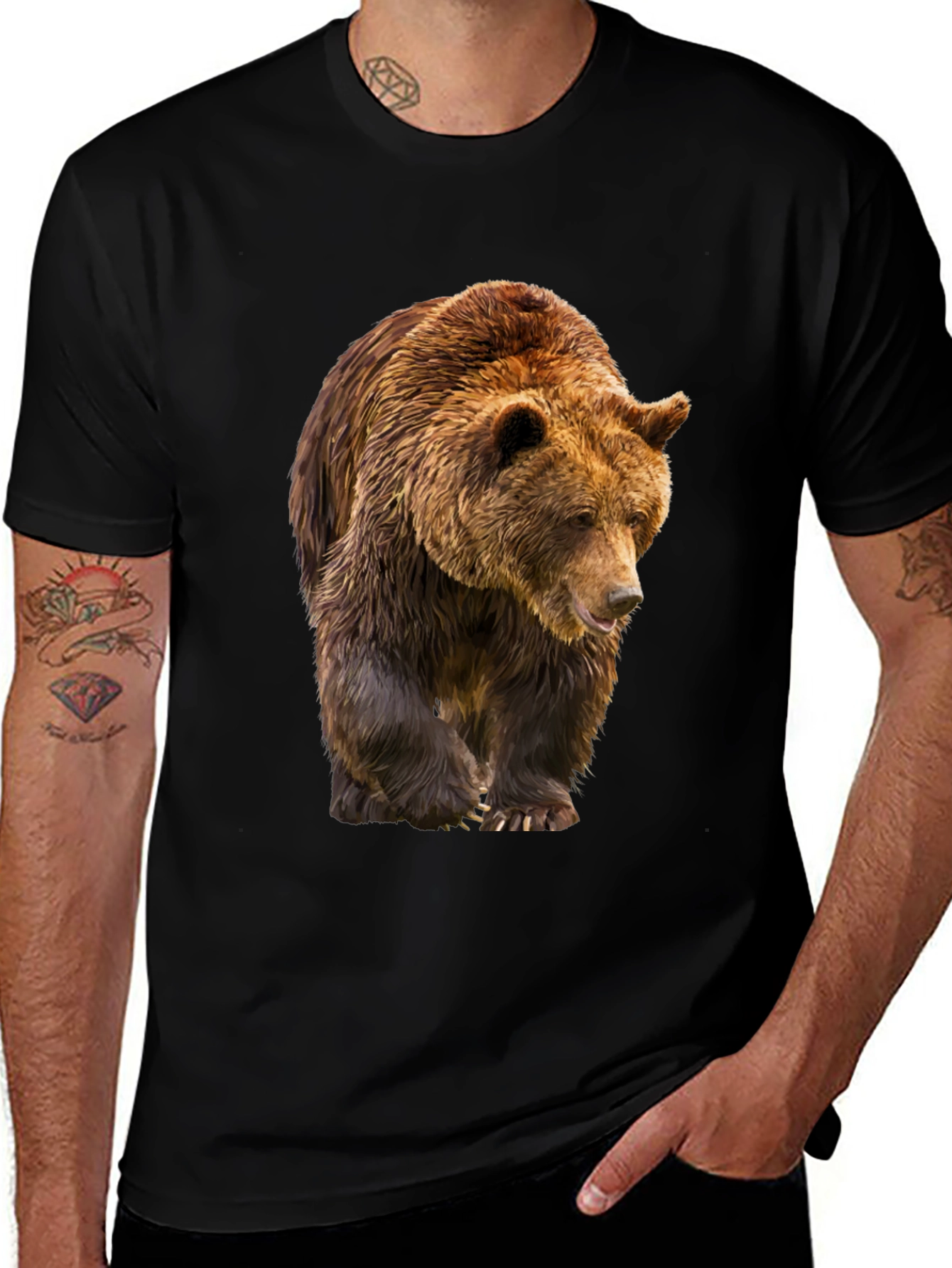 Variant 13 of Grizzly Bear Graphic Tee - Black Cotton T-Shirt