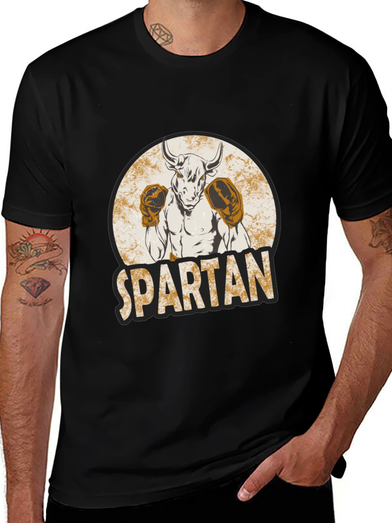 Variant 6 of Spartan Bull Boxer Graphic Tee - Black T-Shirt