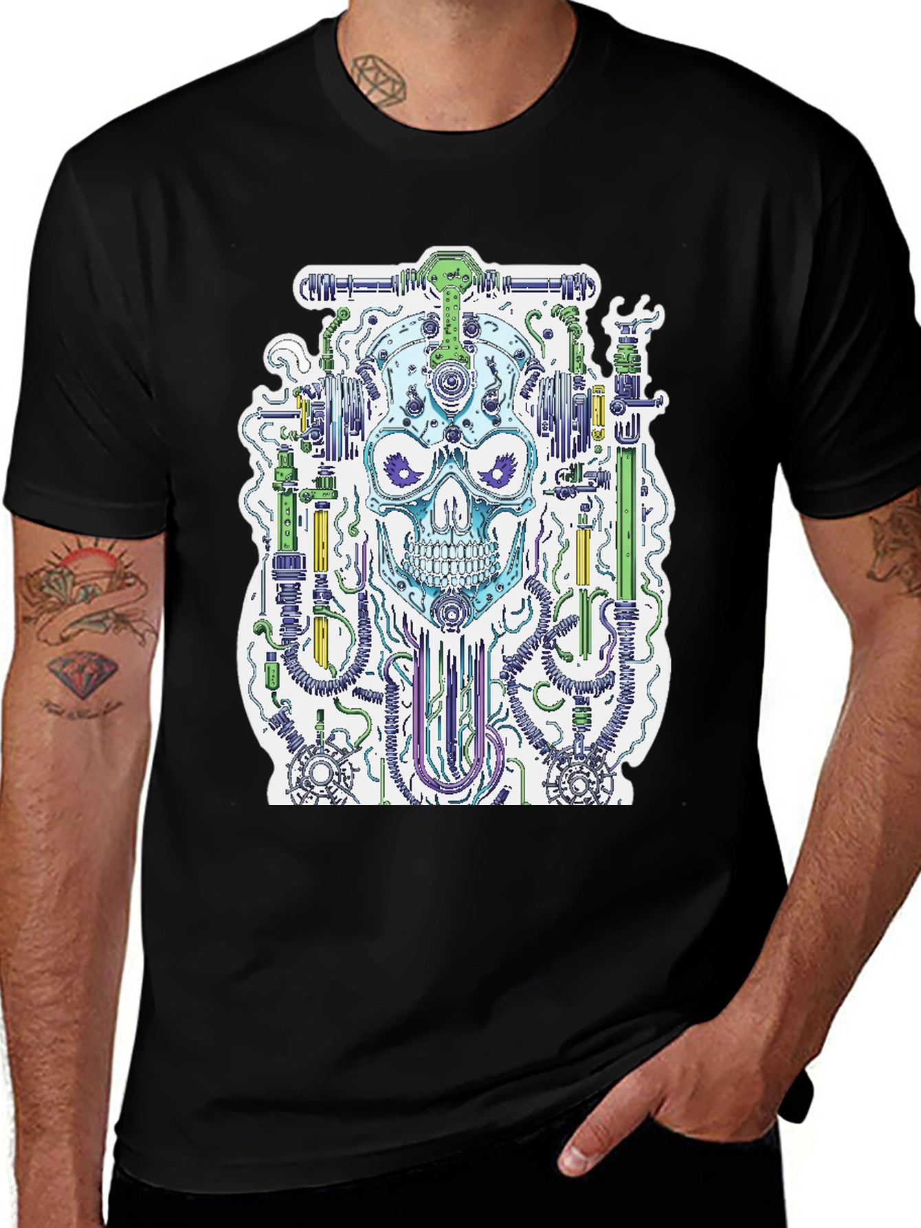 Steampunk Skull Graphic Tee - Black