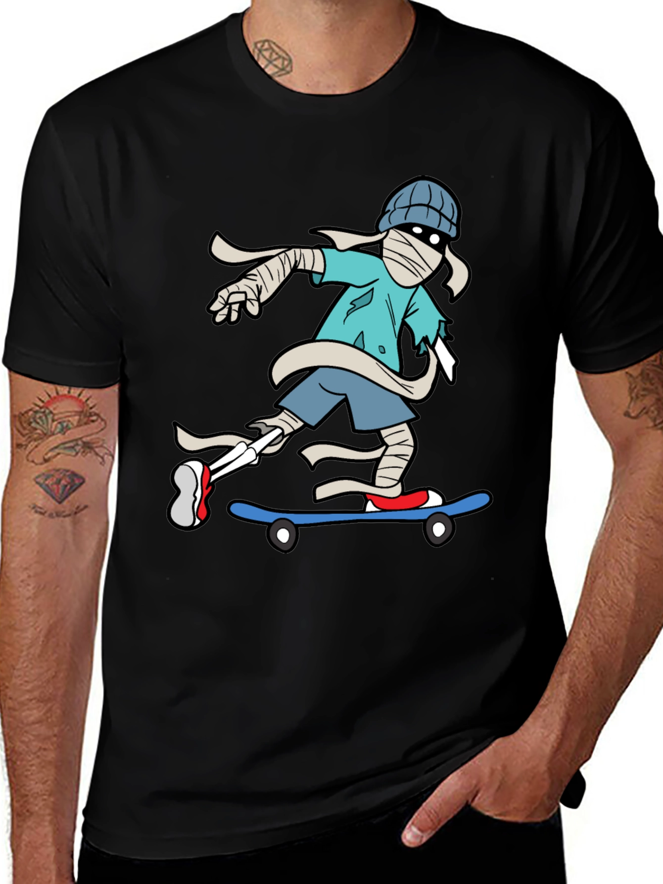 Variant 16 of Skateboarding Mummy Graphic Tee - Cool & Unique Design